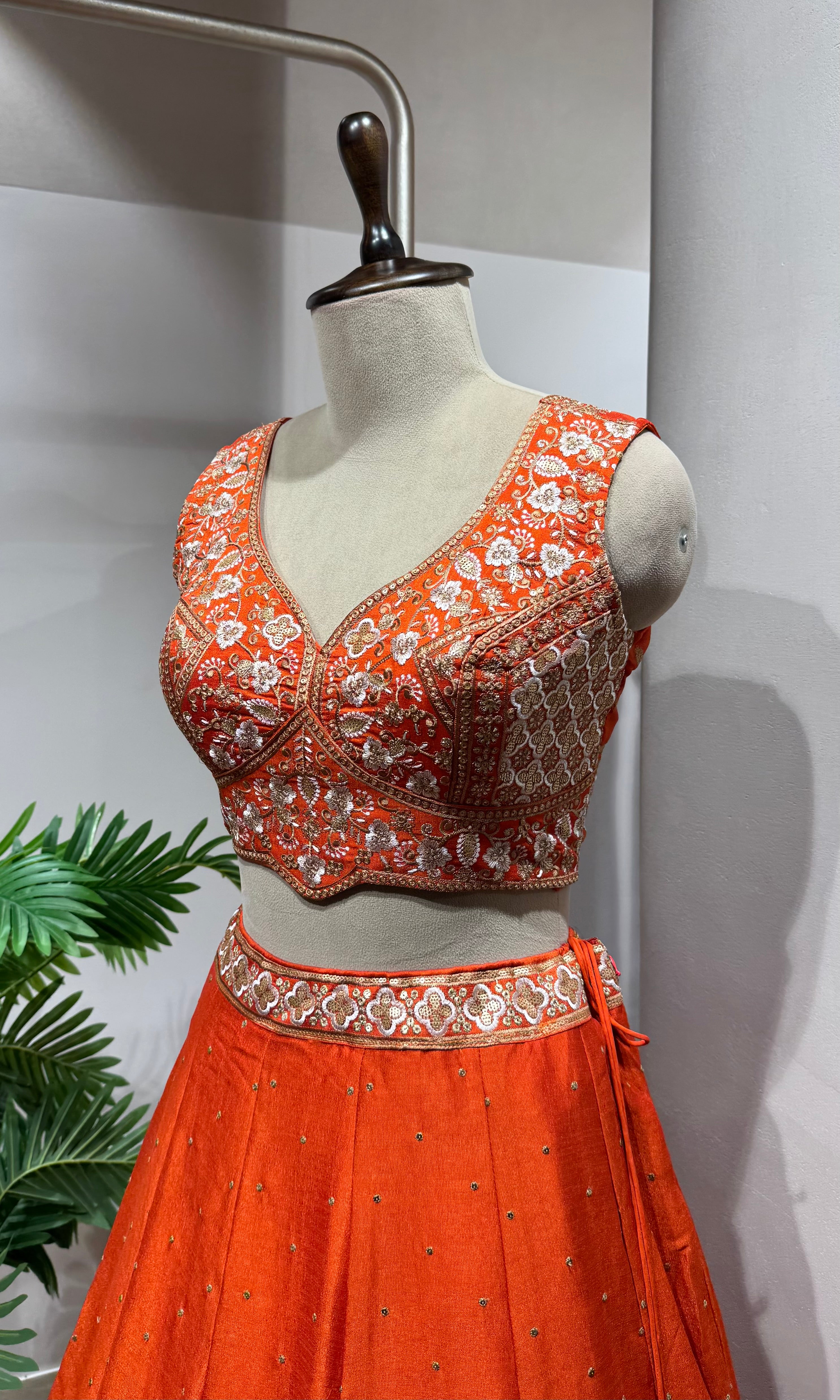 Orange golden embroidery lehenga set