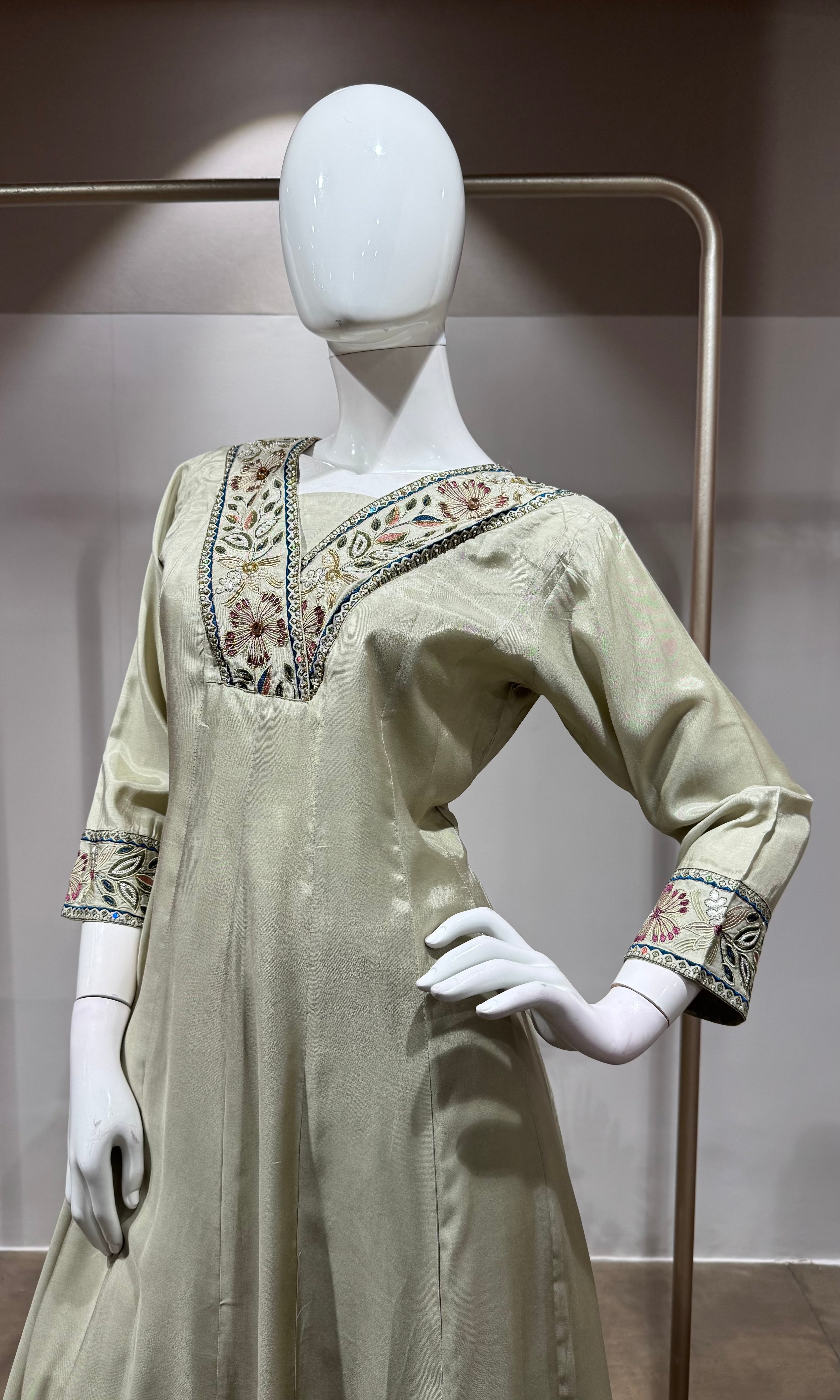 PISTA GREEN Zari Work Kurta Set with Embroidered Dupatta