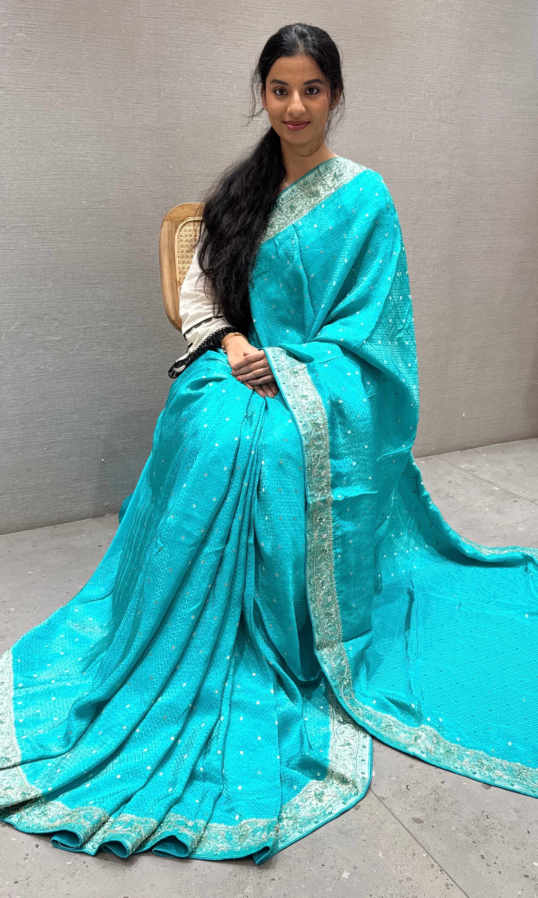 Firozi sea blue Banarasi saree