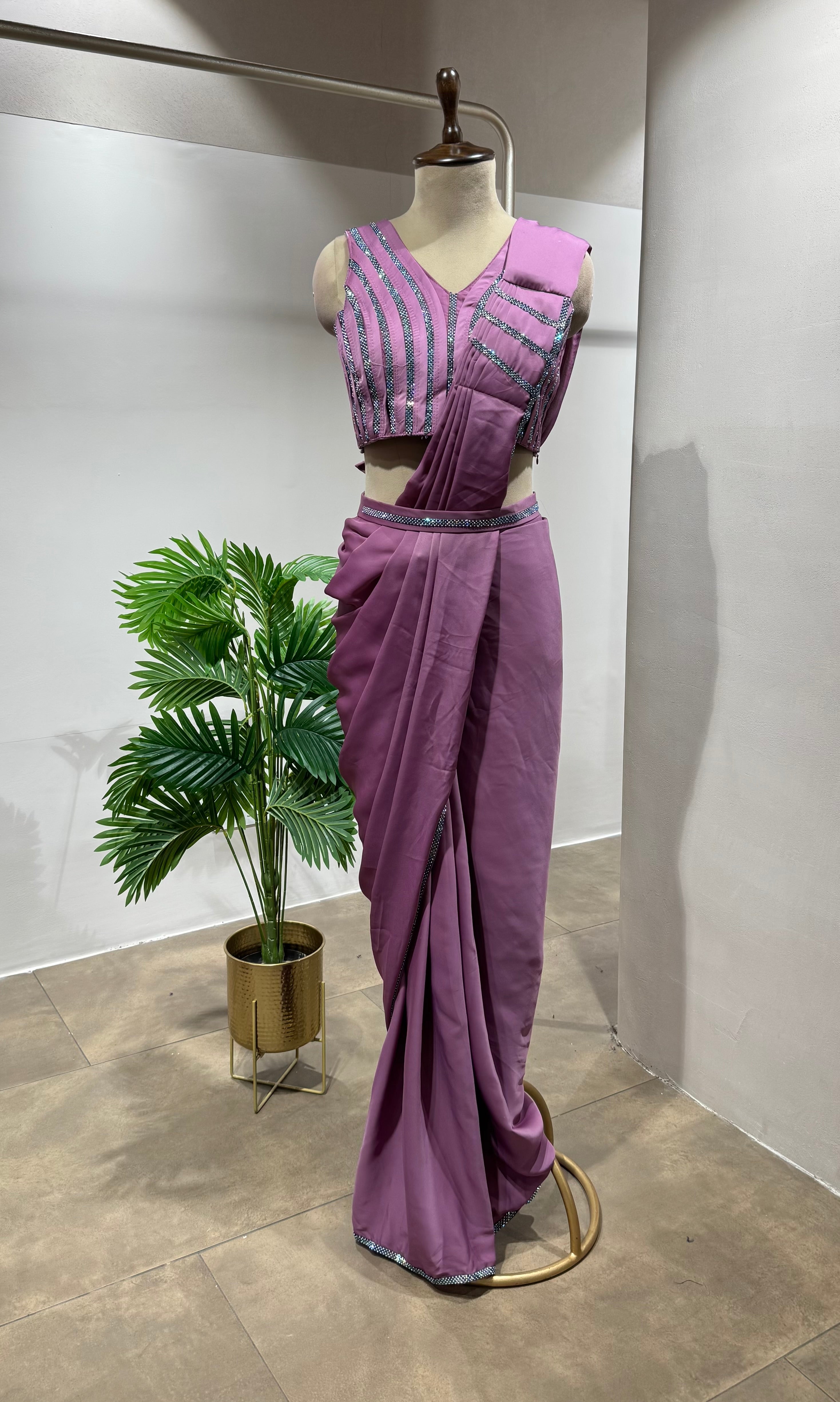 LILAC Drape Saree WITH EMBELLISHED BLOUSE