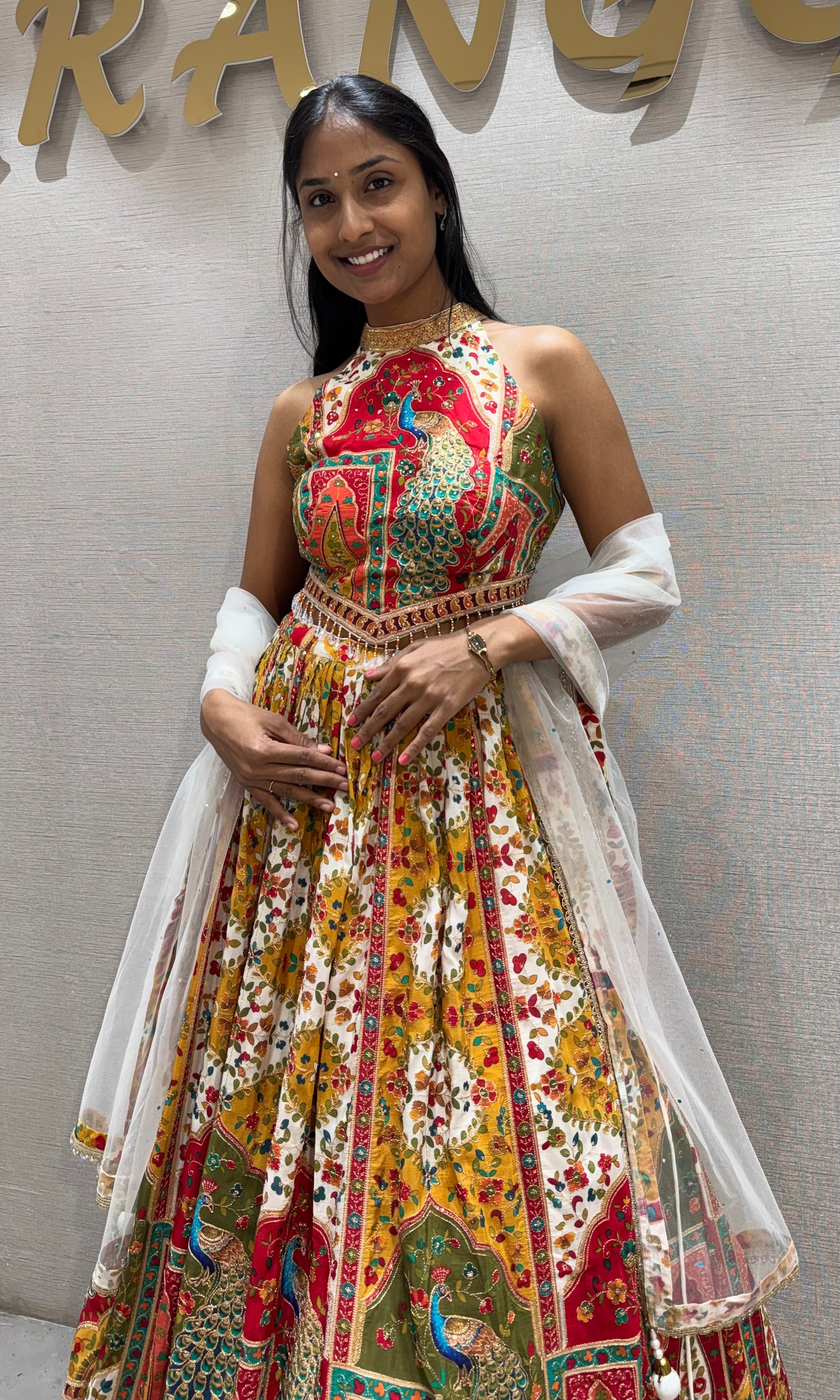 Multicolor Printed embroidered lehenga