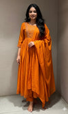 Rust EMBROIDERED MUL CHANDERI kurta set
