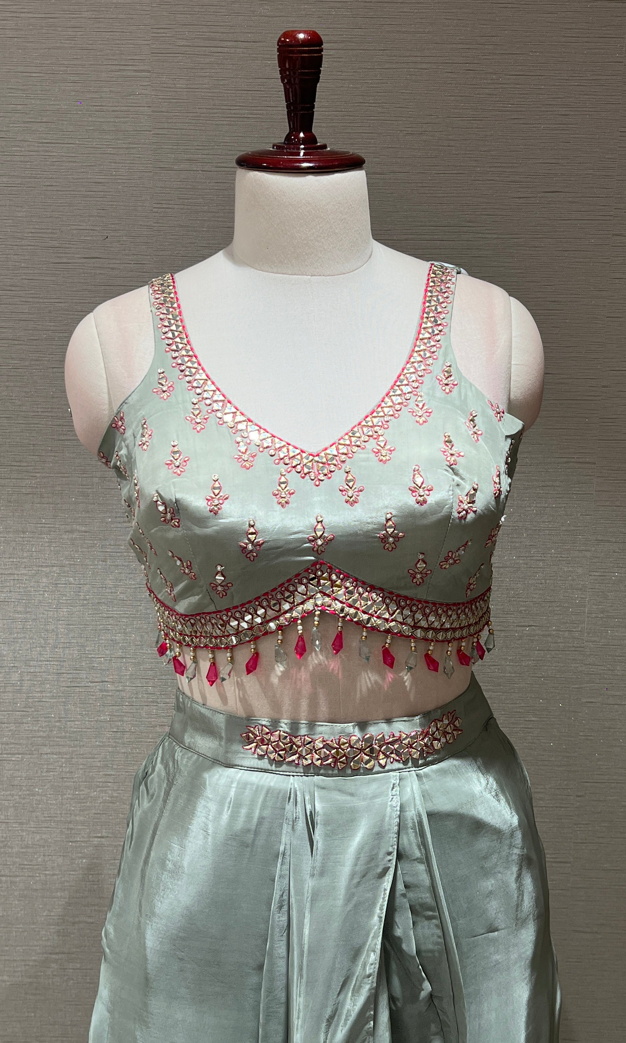 Pista Green BLOUSE and Dhoti Skirt with Shrug