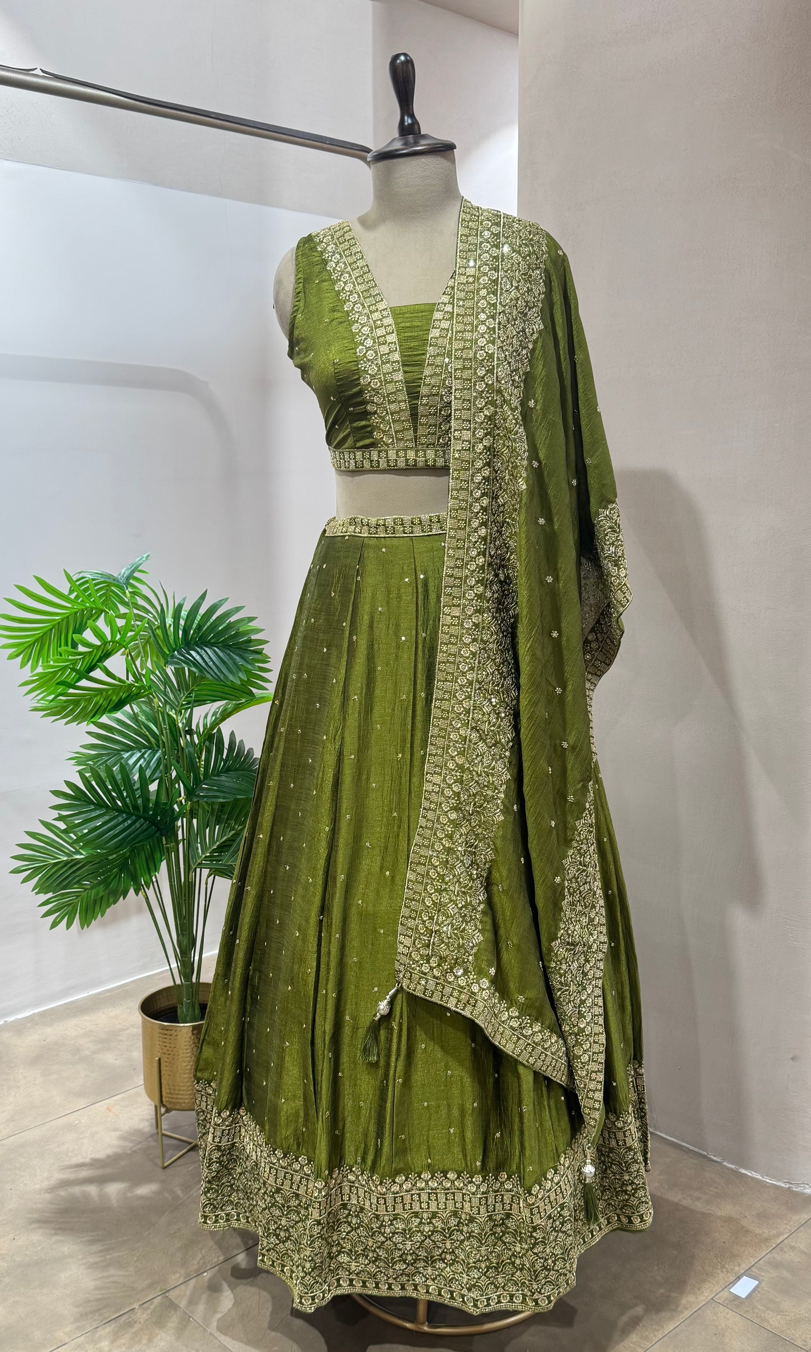 Green INTRICATE EMBROIDERED LEHENGA