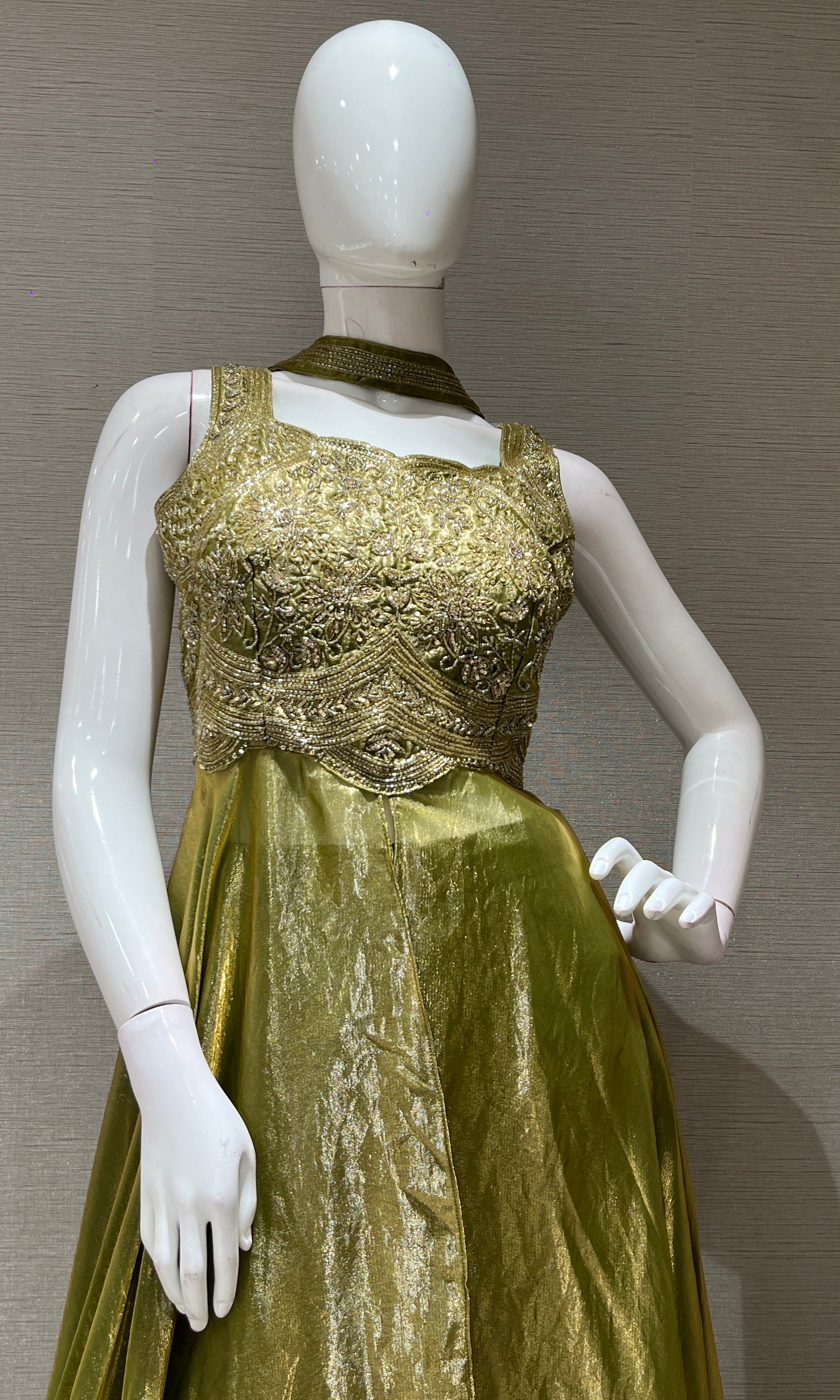 Green EMBROIDERED ANARKALI WITH PALAZZO PANTS