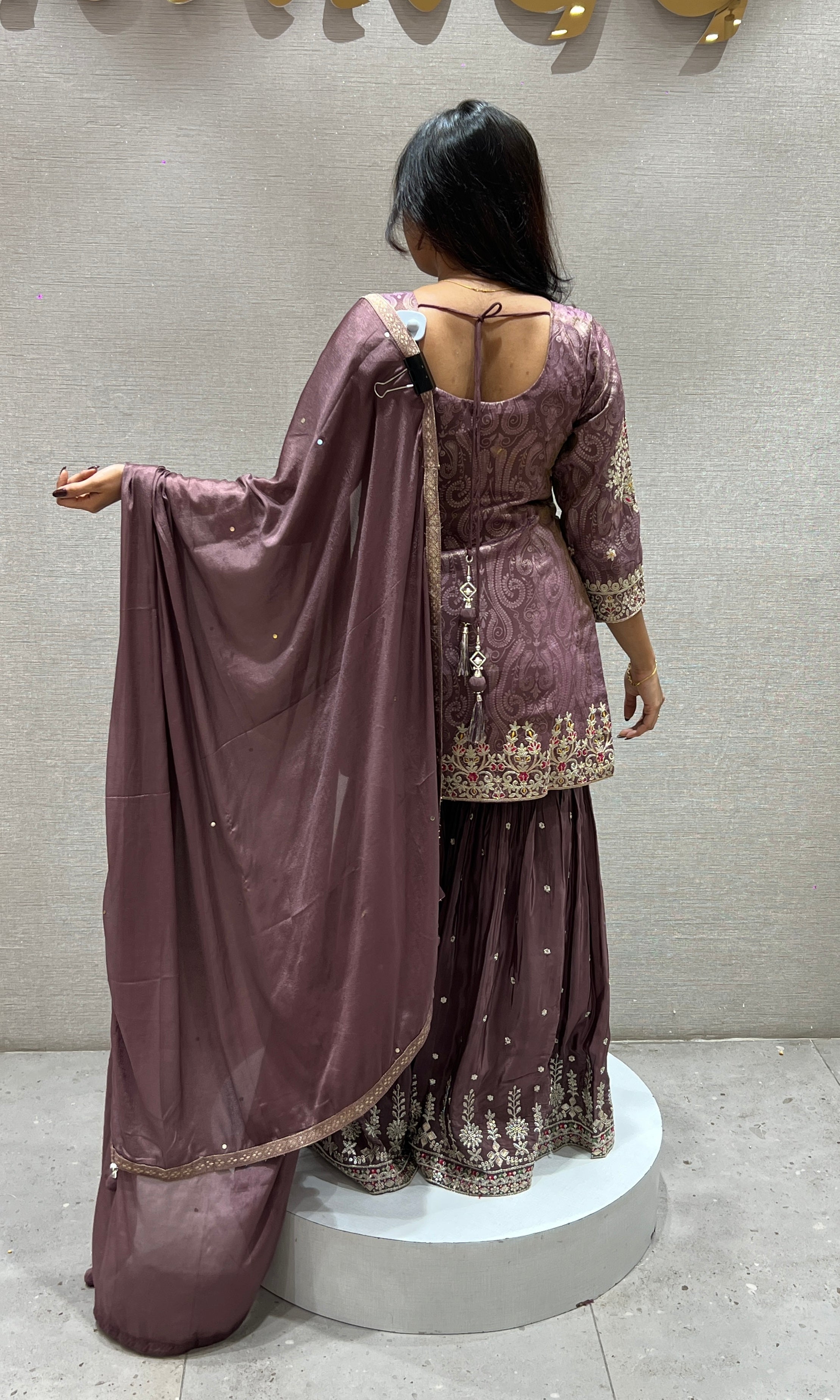 Purple Sharara Set with Golden Embroidery