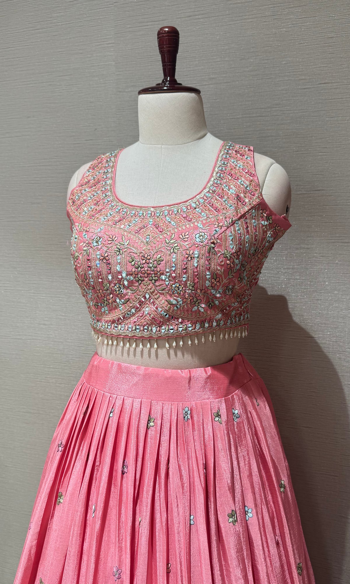 Rose Pink tissue silk Embroidered Lehenga set