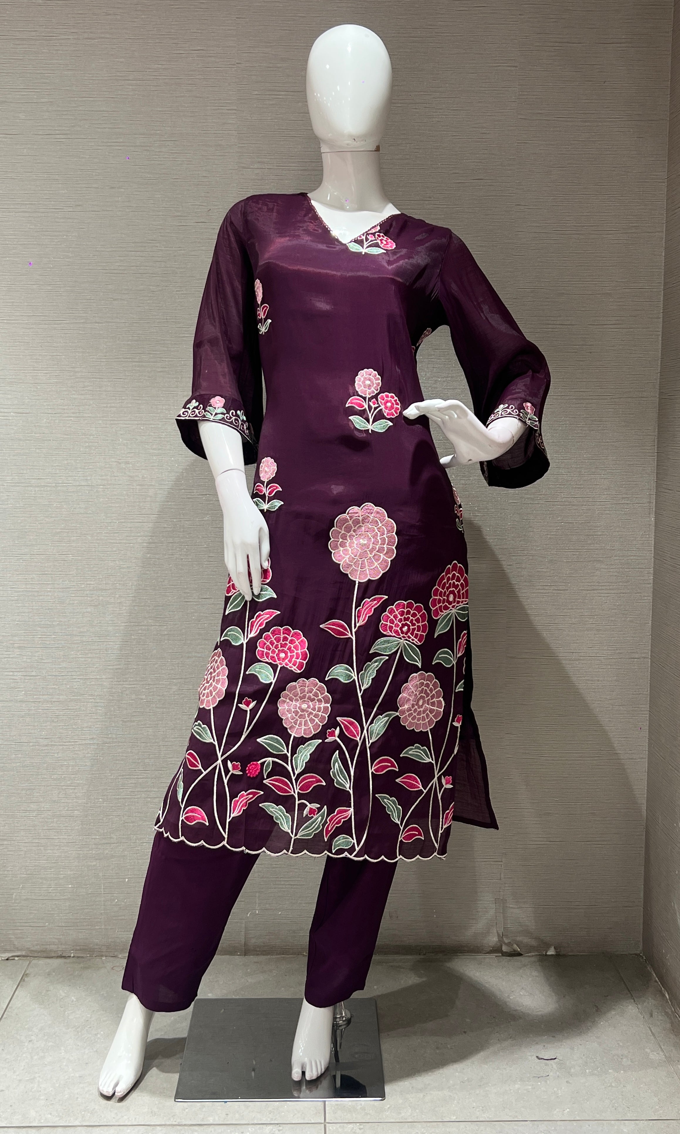 Wine FLORAL kurta set