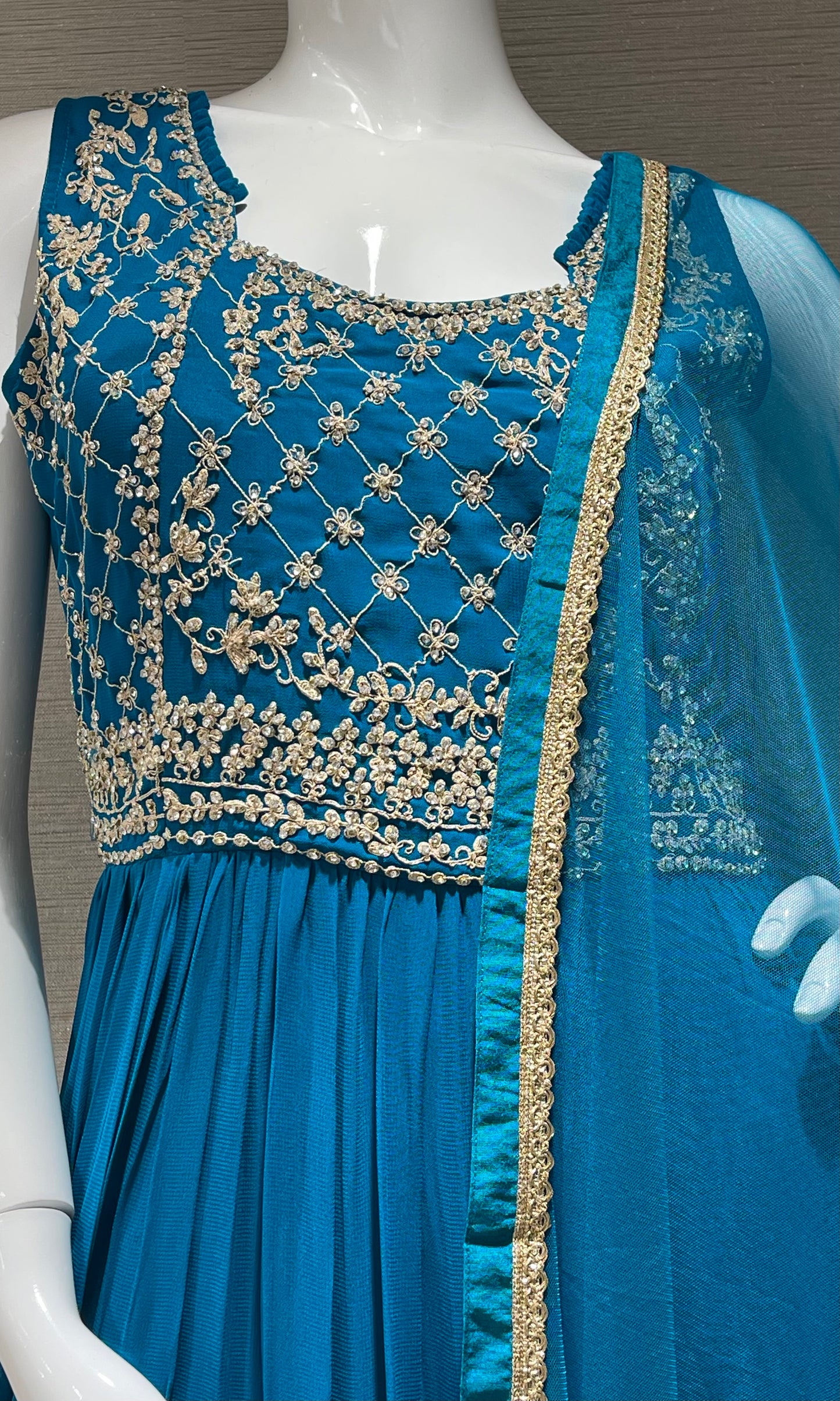 🦋crystal Blue georgette long dress with dupatta💎