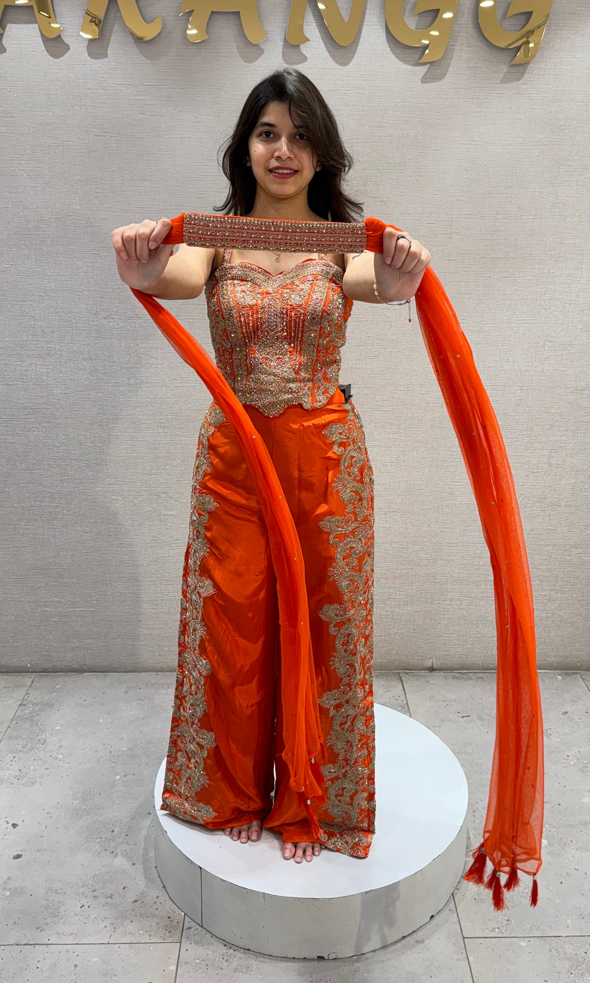 Orange golden Indo Western palazzo set