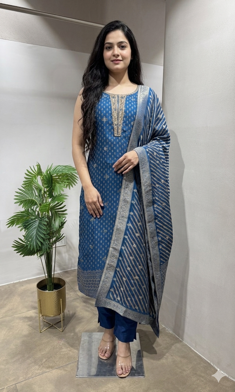 RAMA Blue Embroidered KURTA Set