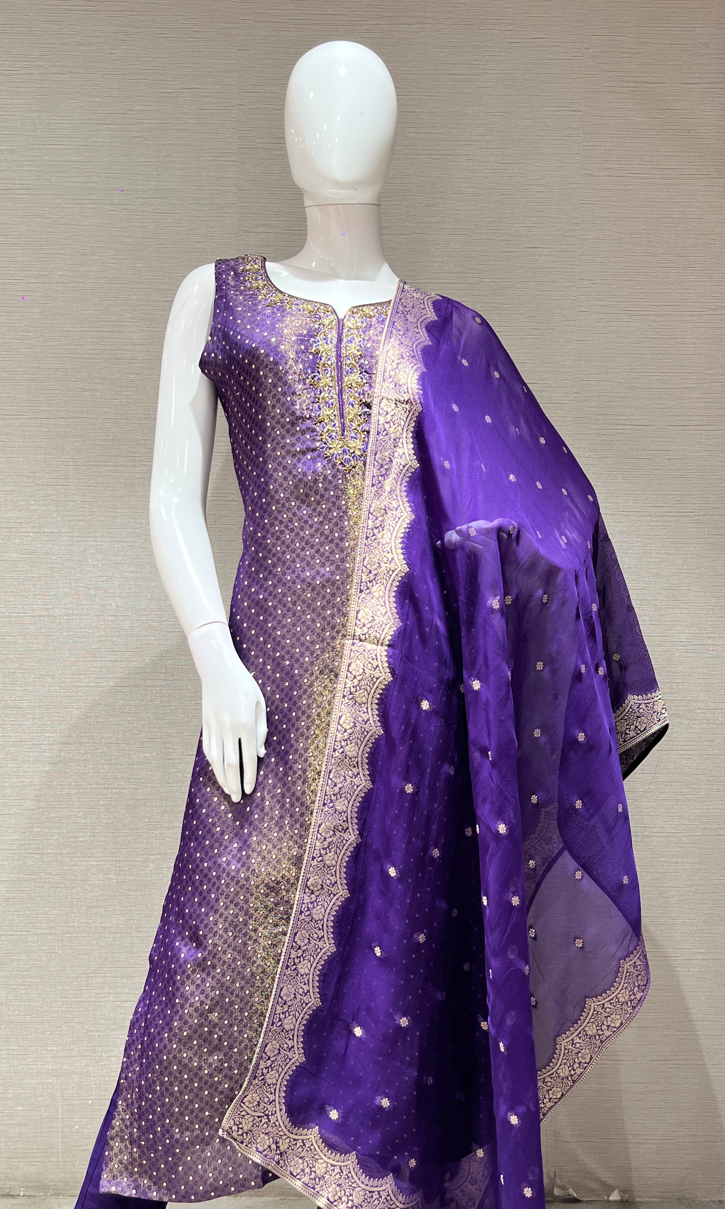 purple embroidered  kurta set with dupatta