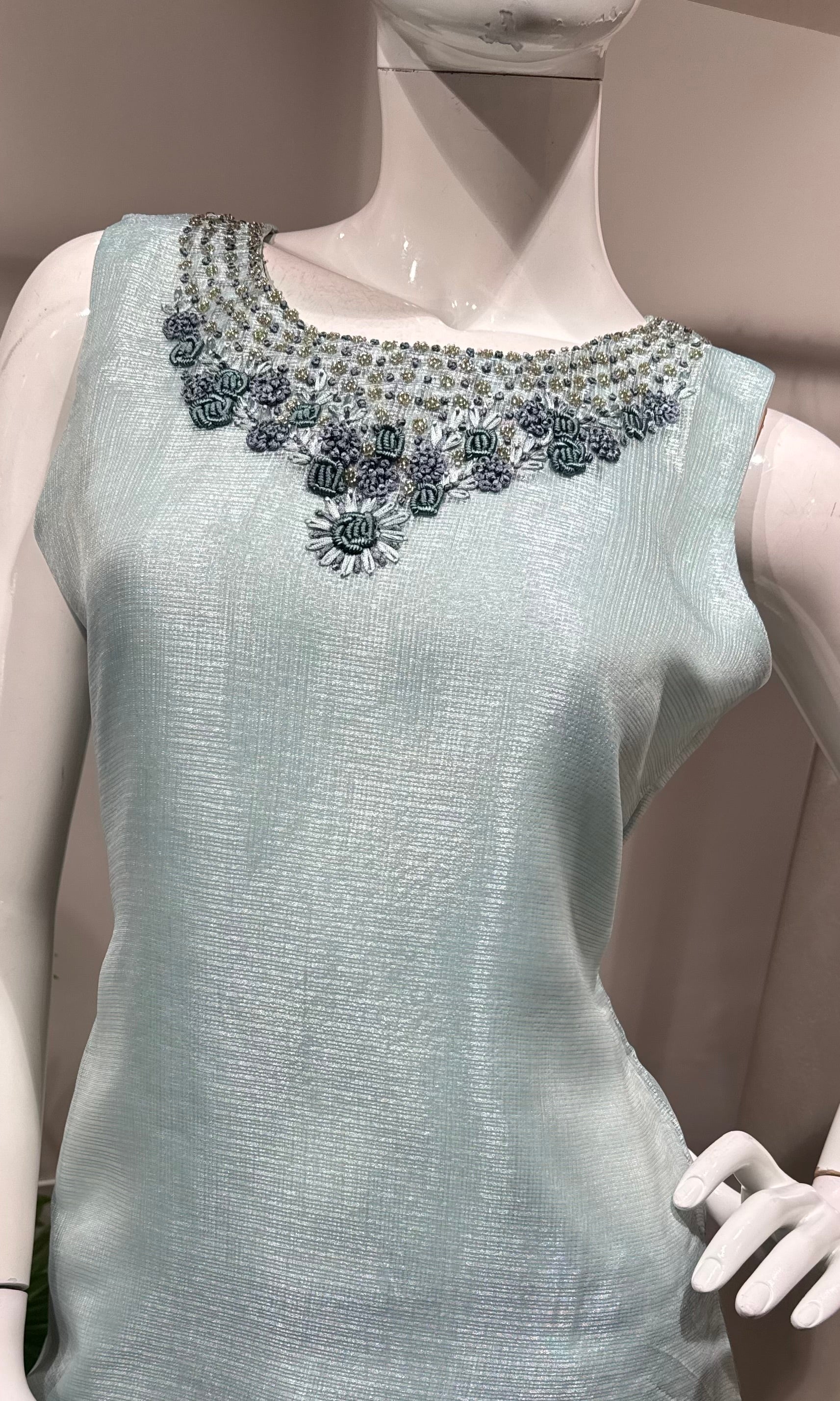 Sea Blue Kota Doria Embroidered KURTA Set