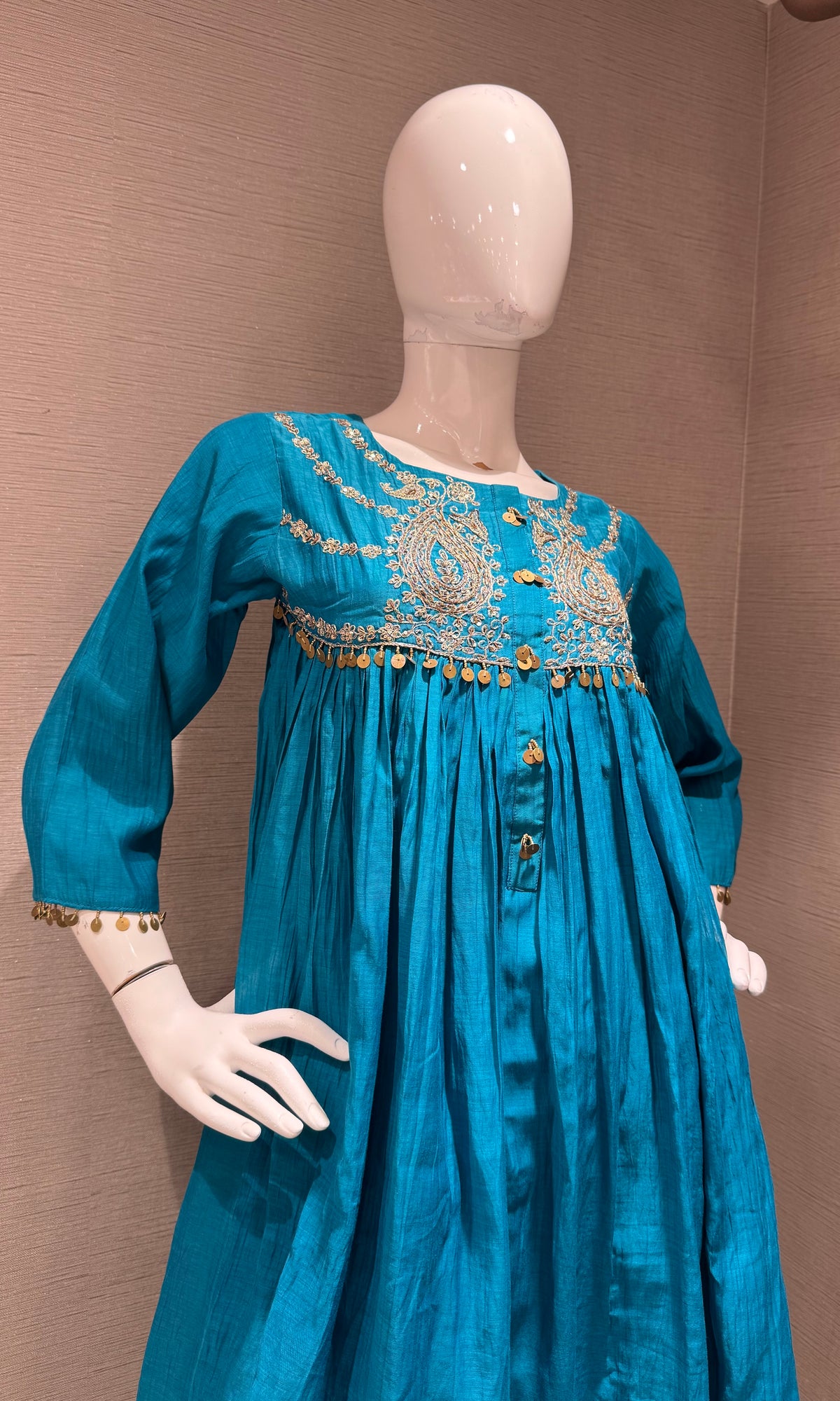 RAMA BLUE COTTON ETHNIC A LINE KURTA SET WITH DUPATTA
