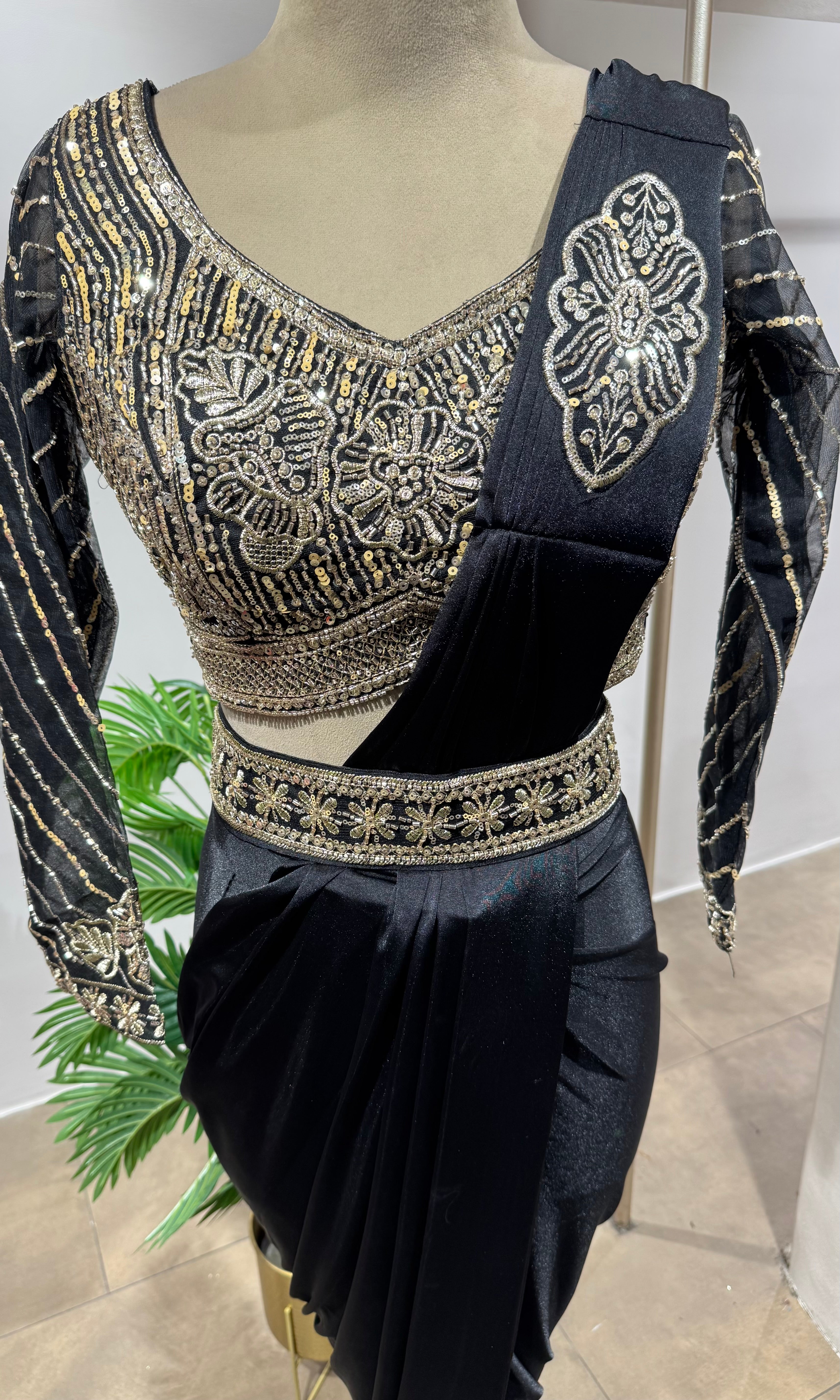BLACK DRAPE SAREE WITH BLOUSE & BELT