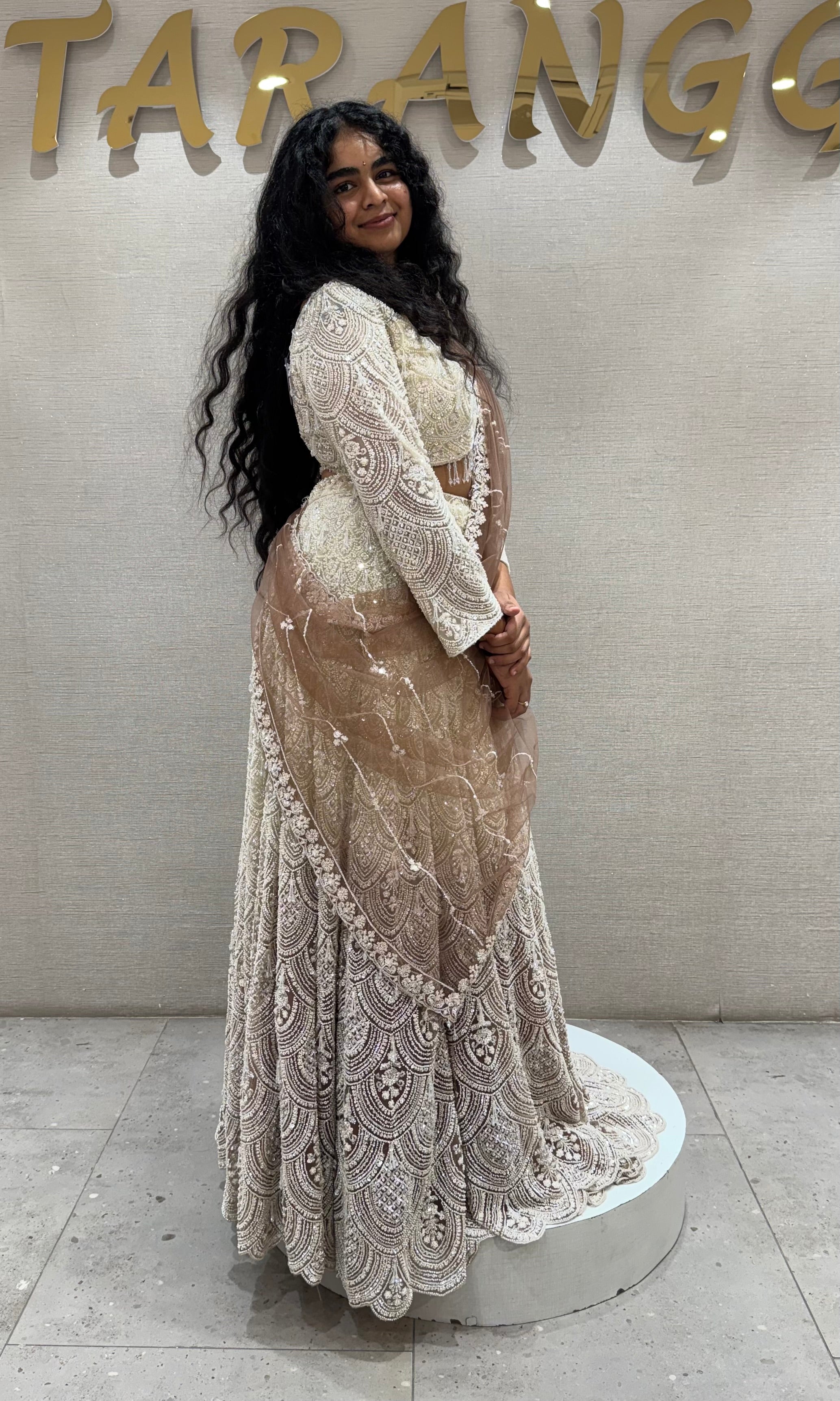 Brown Designer Lehenga with Embellished Net Dupatta
