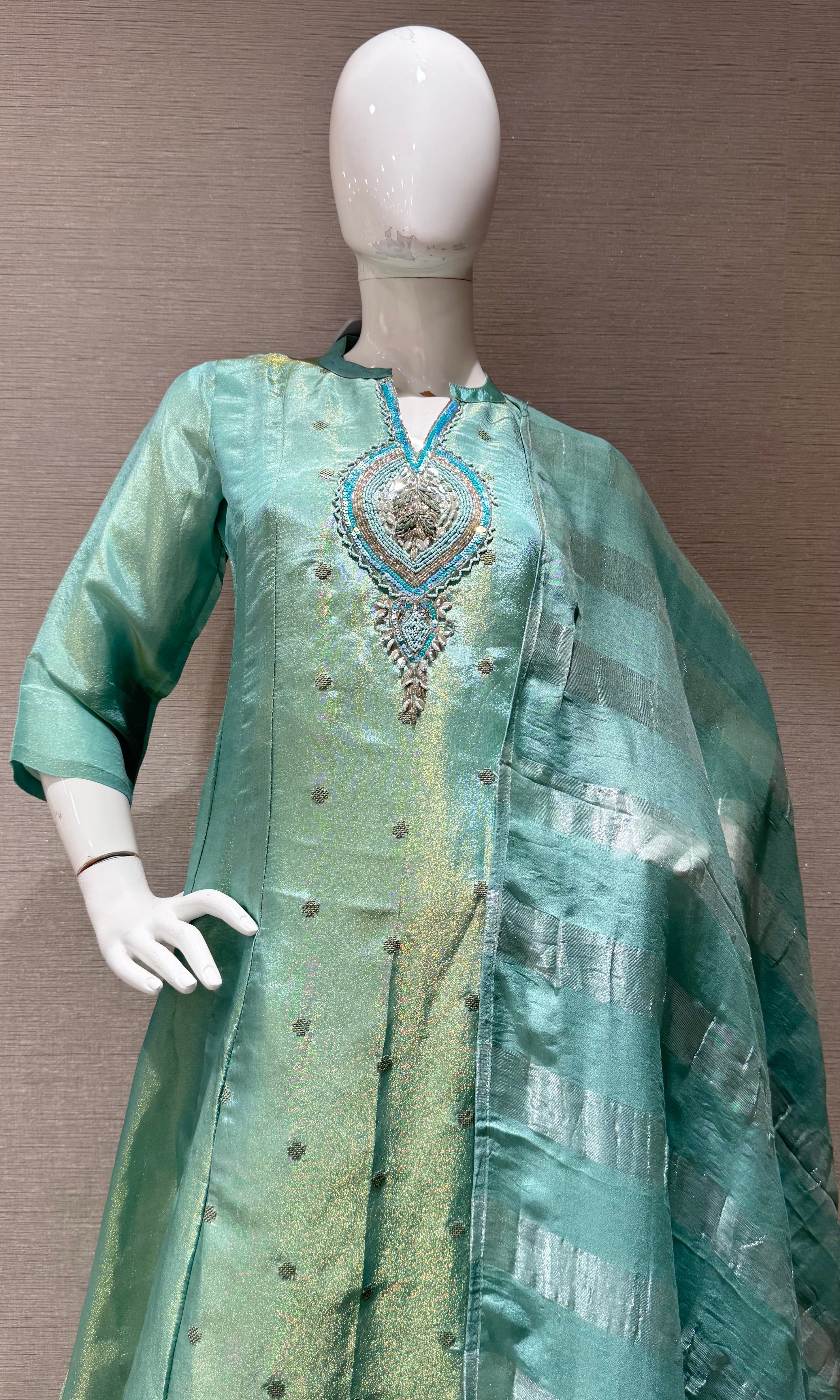 Sea Green Embroidered Silk Salwar Kurta set