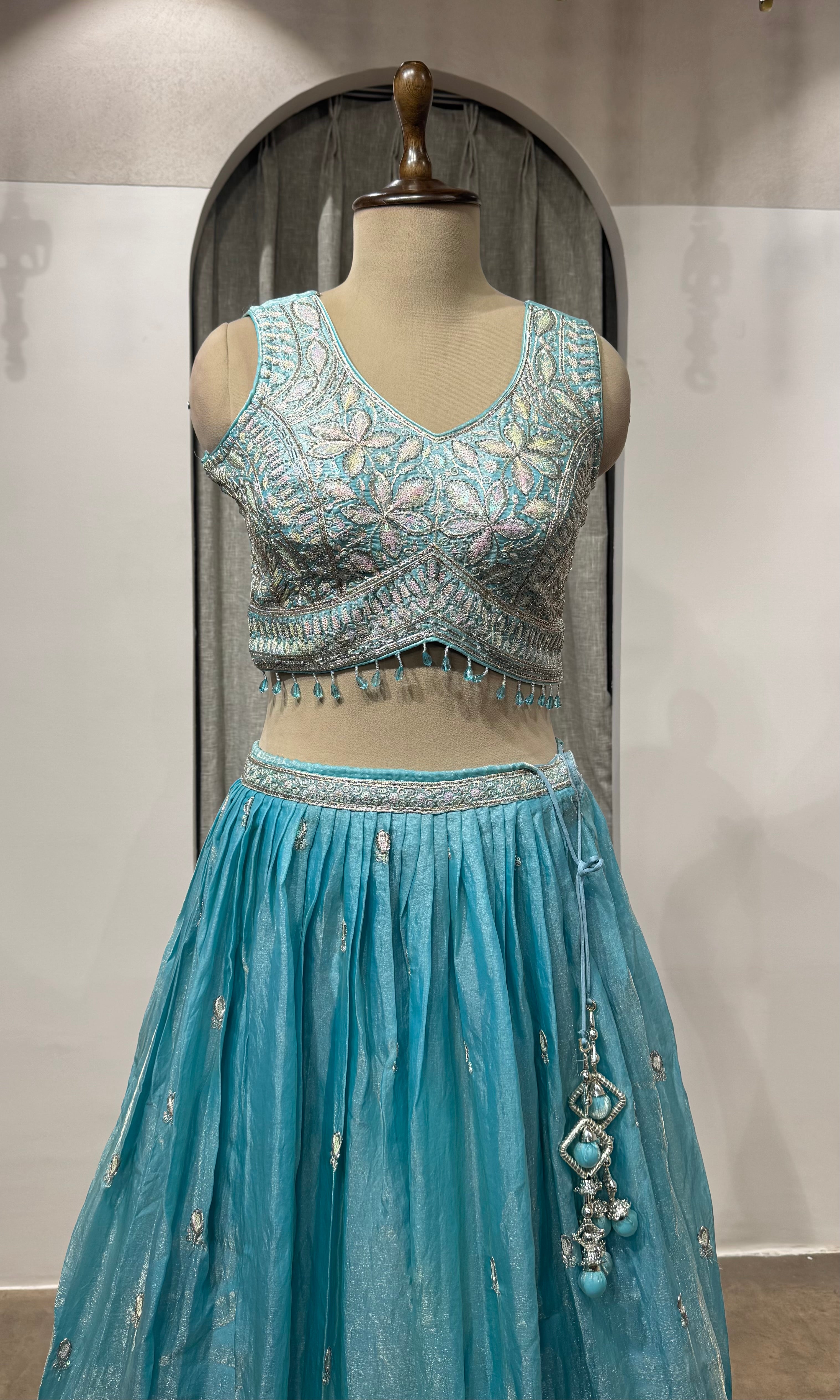 Light blue silver embroidered bridal lehenga