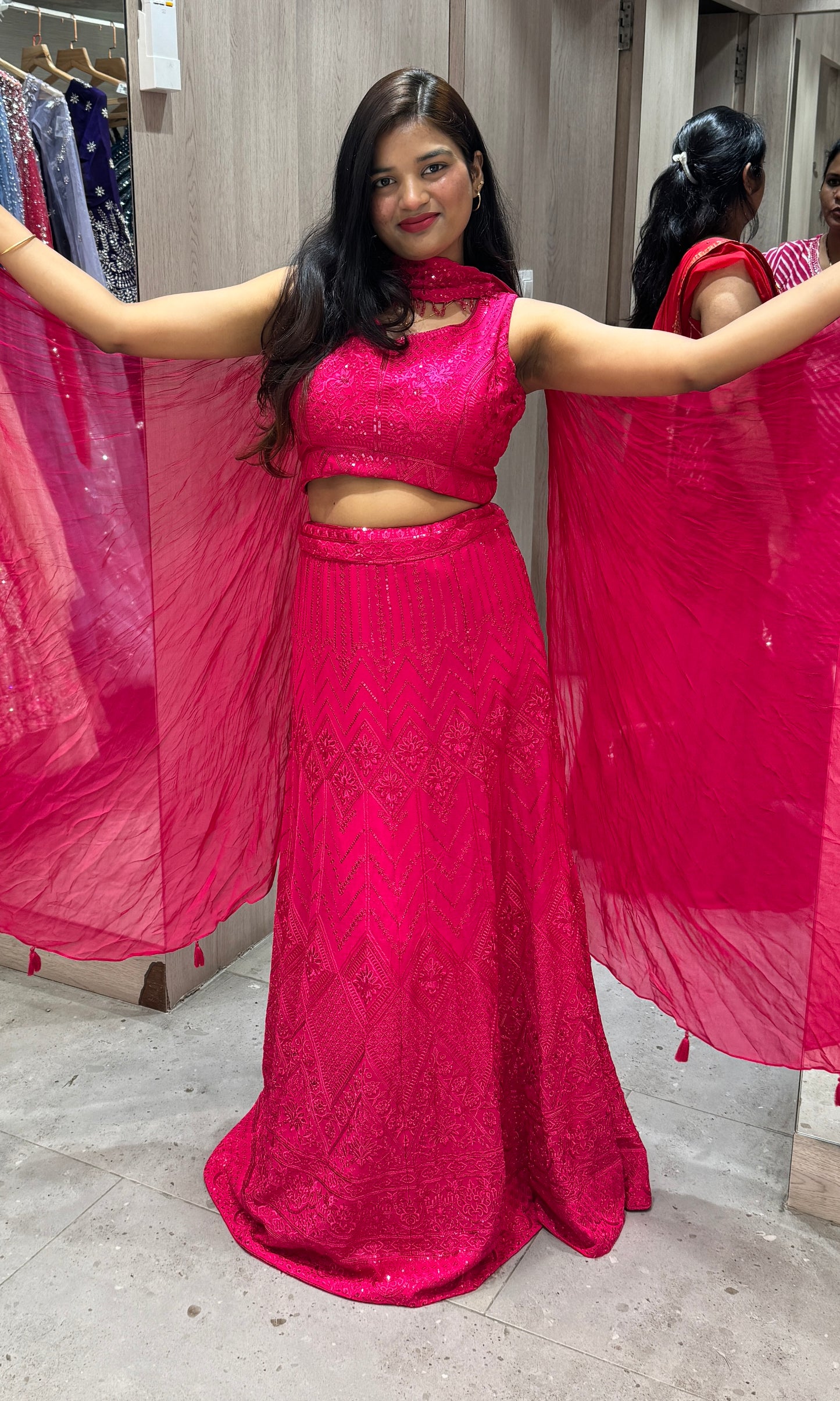 🌺Pink Lehanga with neck dupatta🌺