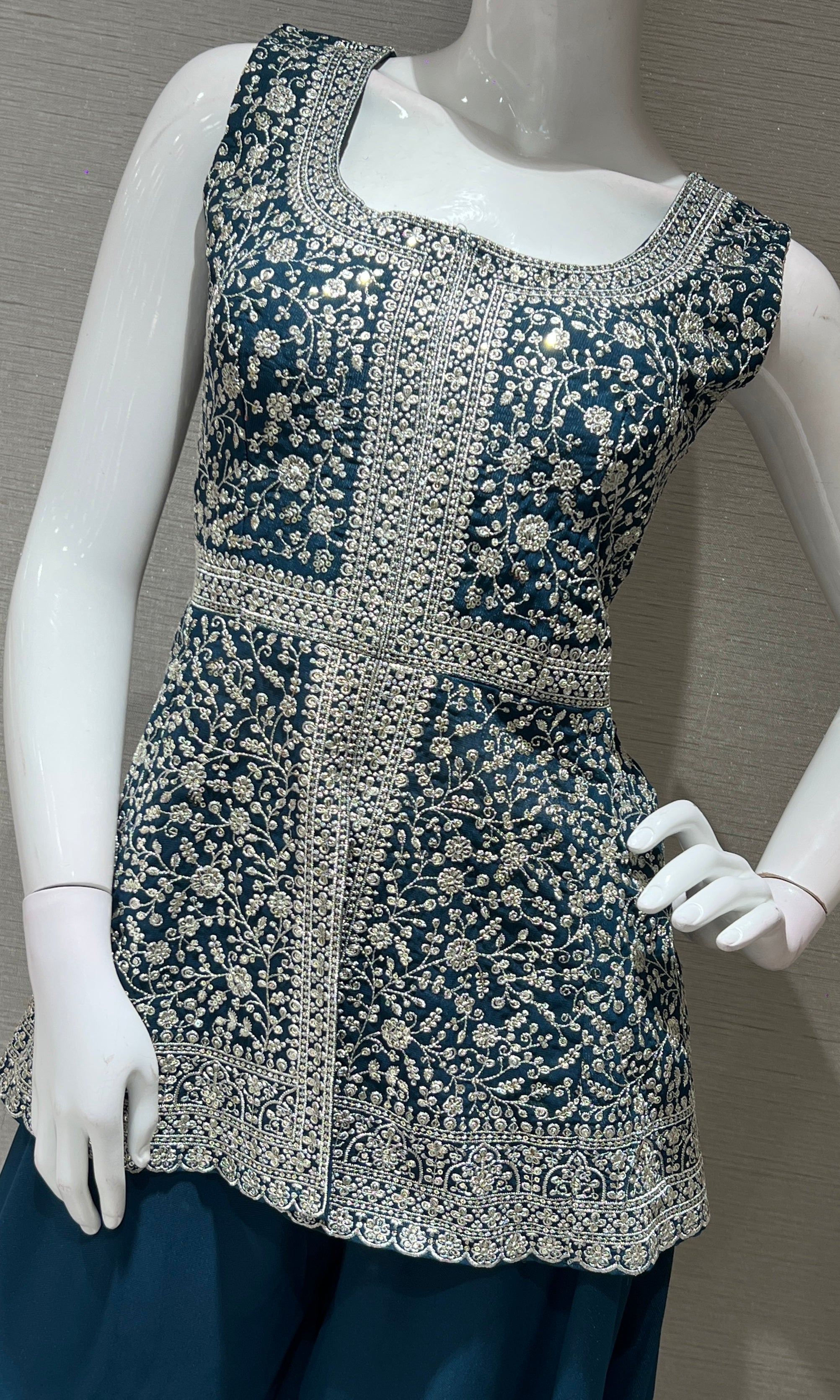 Blue EMBROIDERED PEPUM palazzo SET