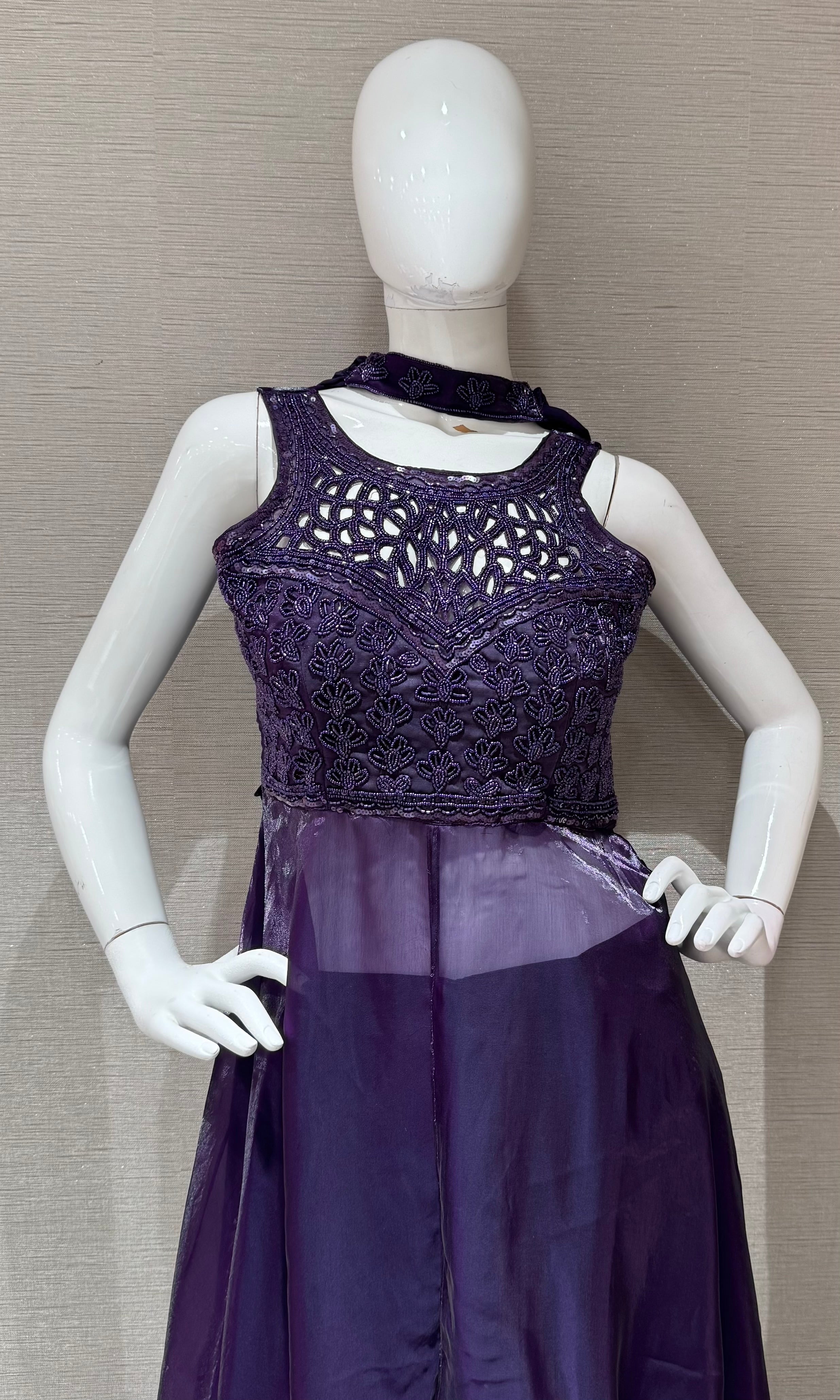 Purple Shimmer anarkali with palazzo pants