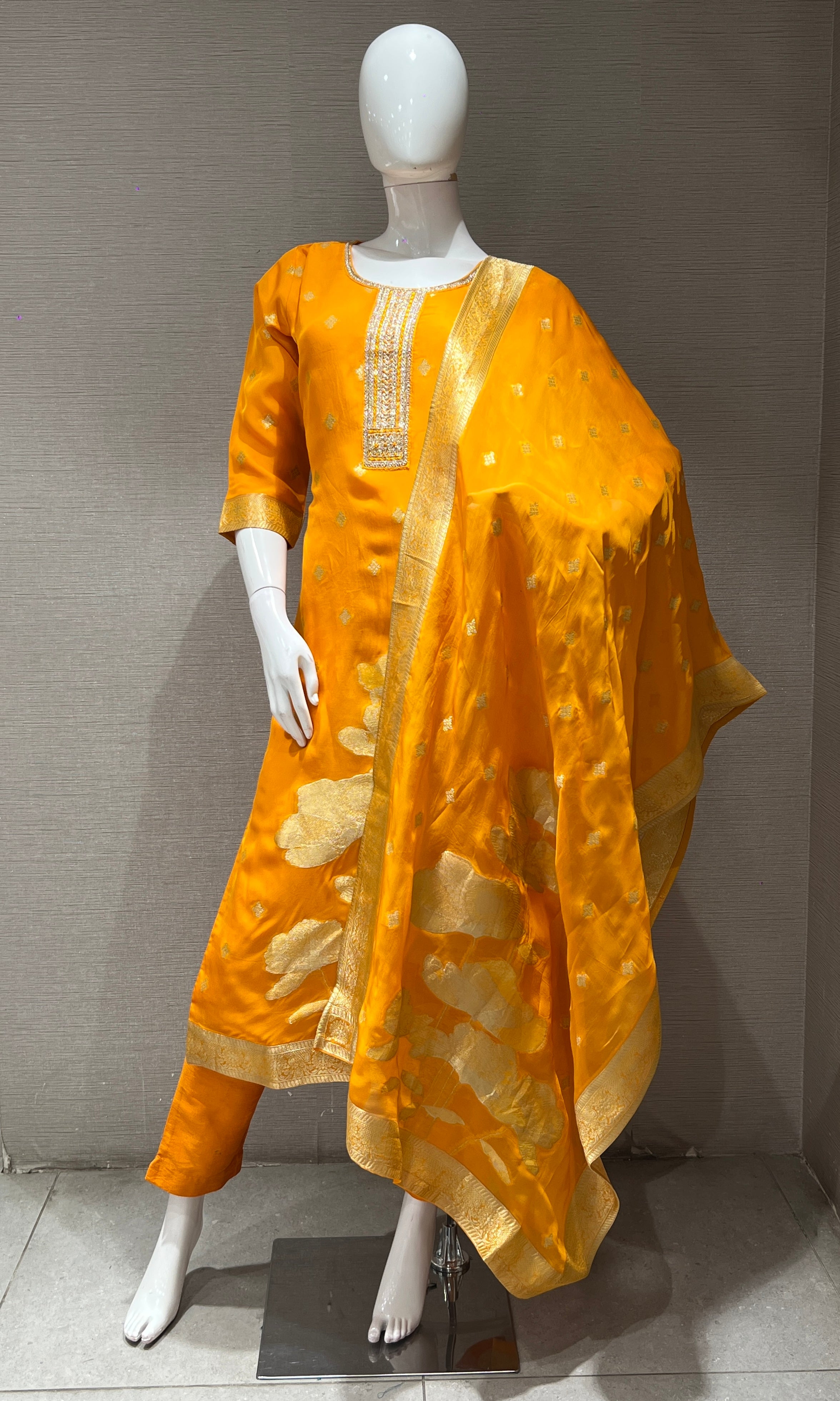 MUSTARD GOLD EMBROIDERED KURTA SET