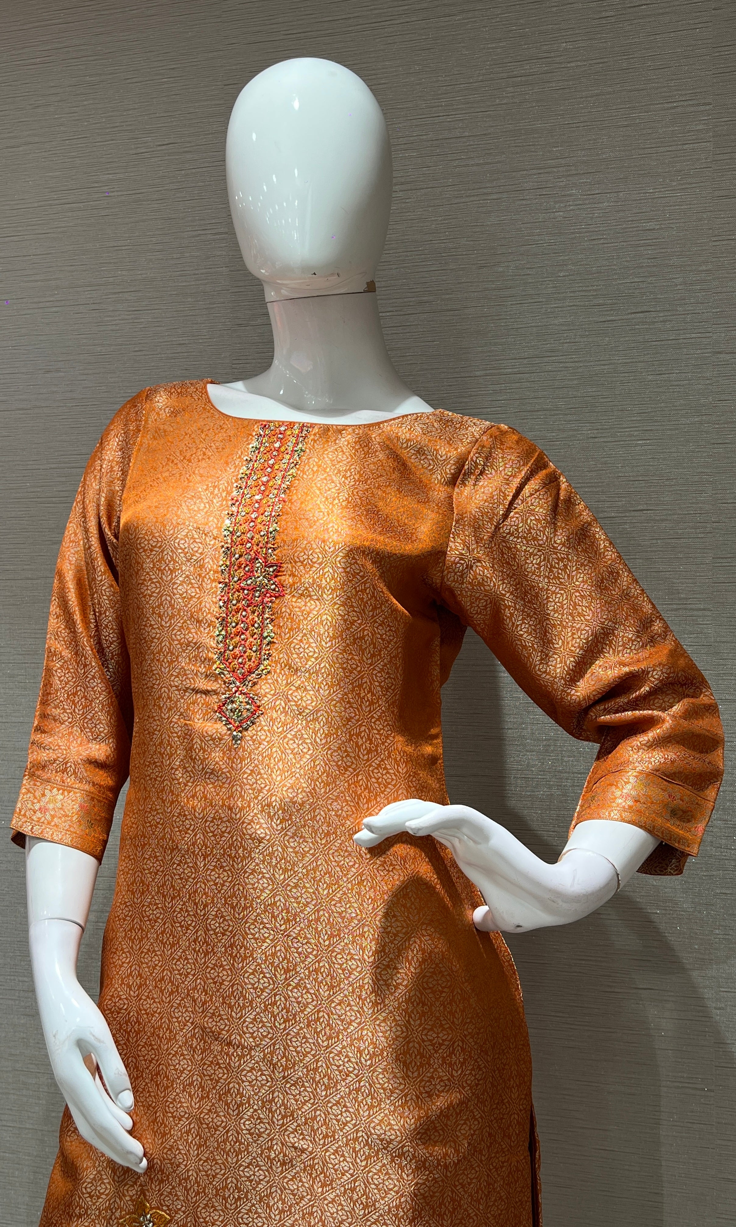 RUST GOLDEN Brocade Kurta Set