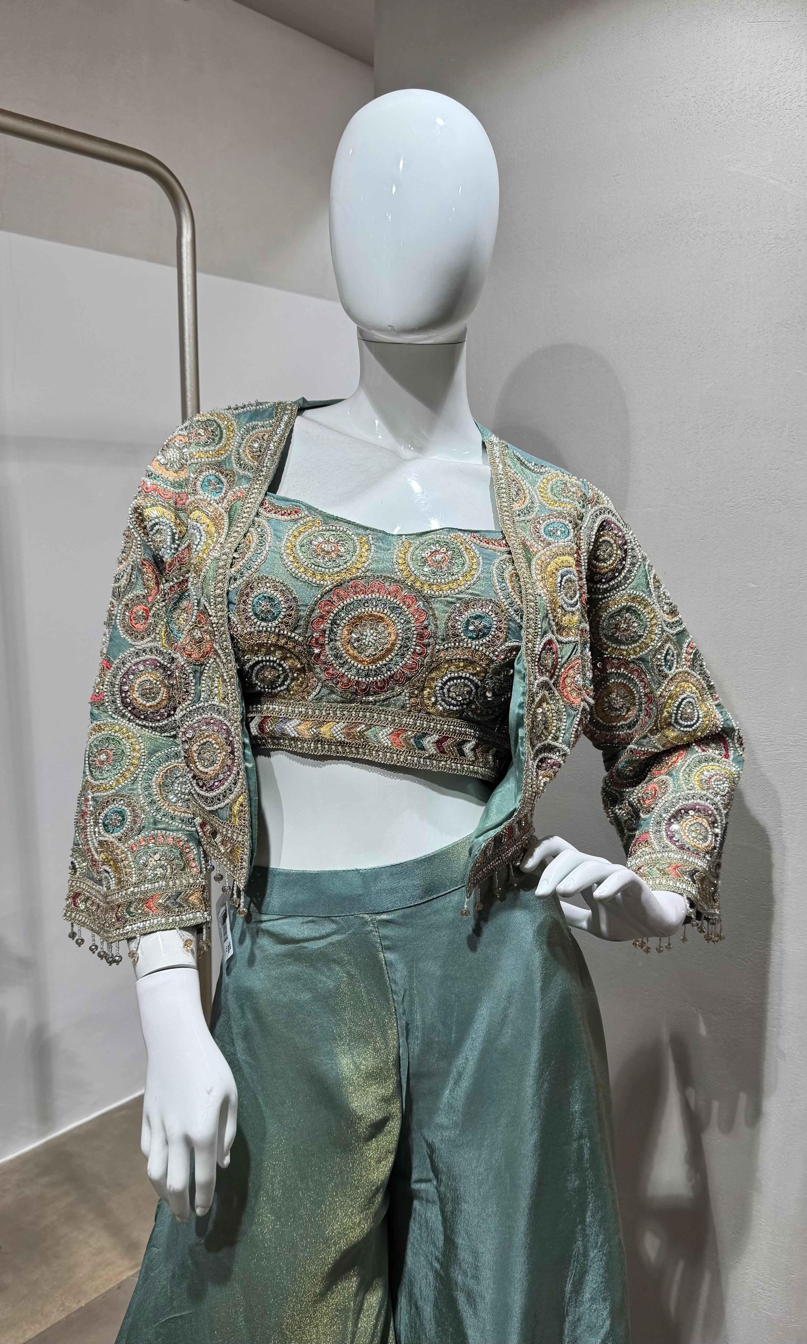 Sea blue Tissue Indo-Western Palazzo Set