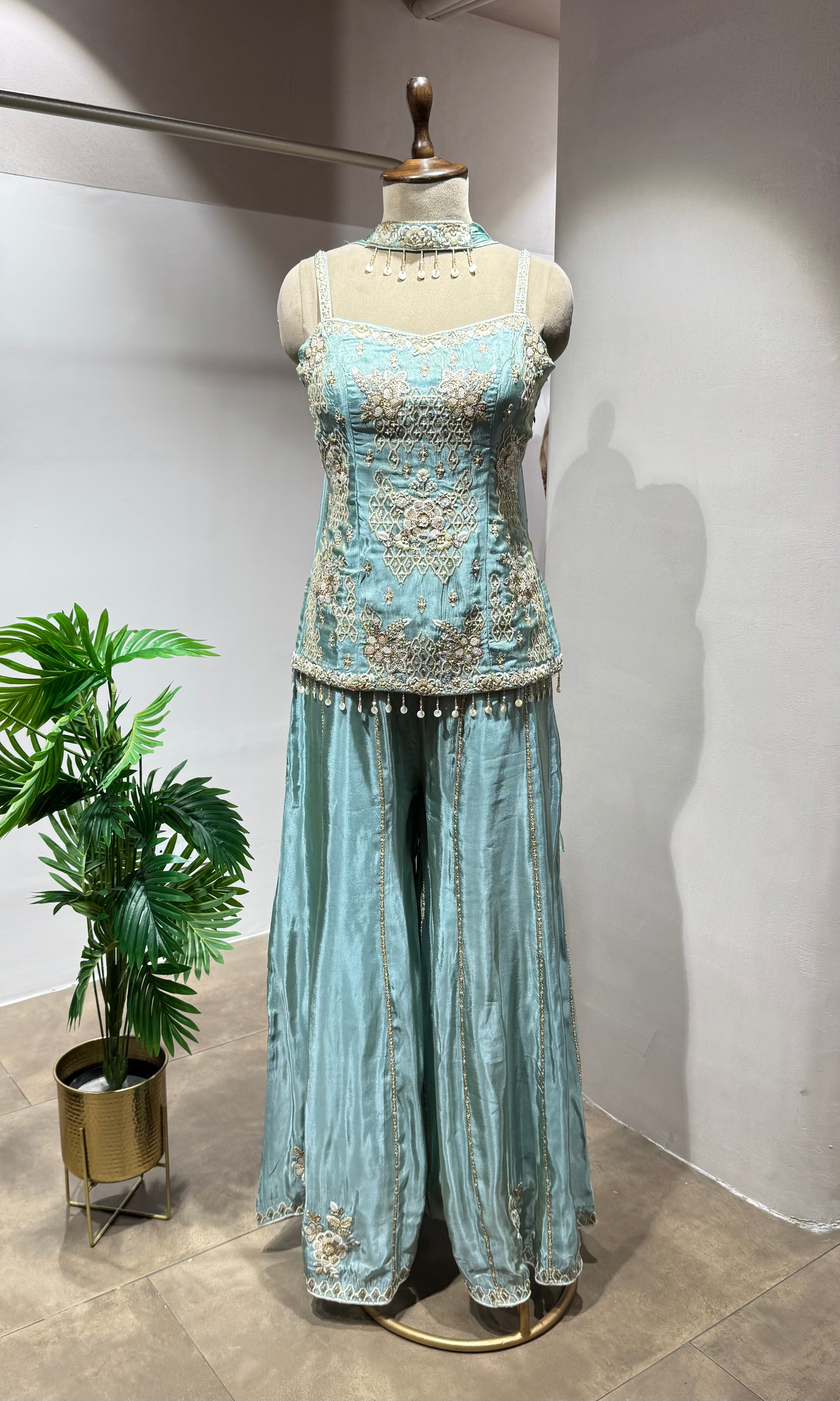 Sea blue GOLD ZARI WORK PALAZZO SET