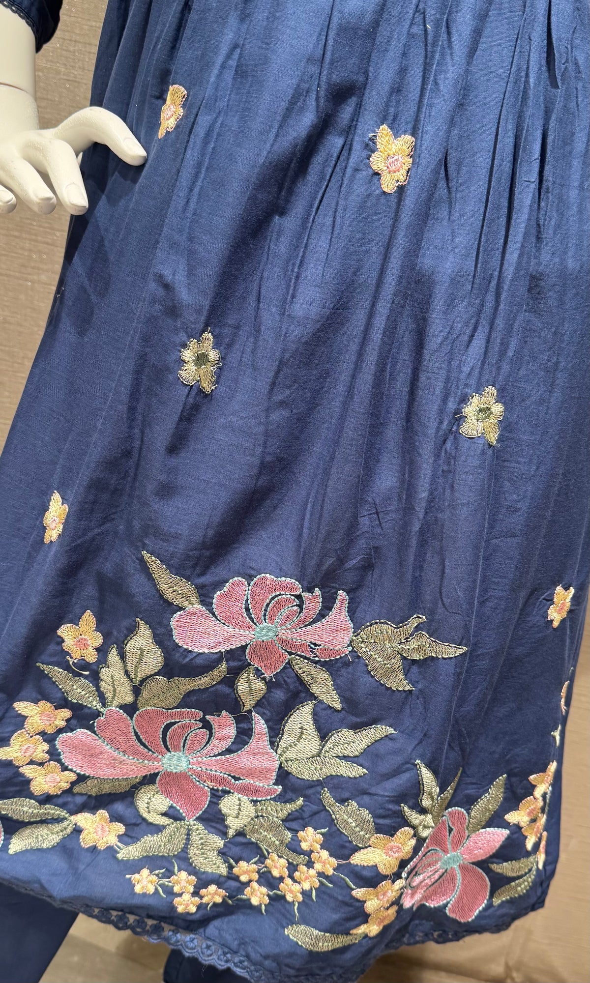 Blue Floral Silk Chanderi kurta Set