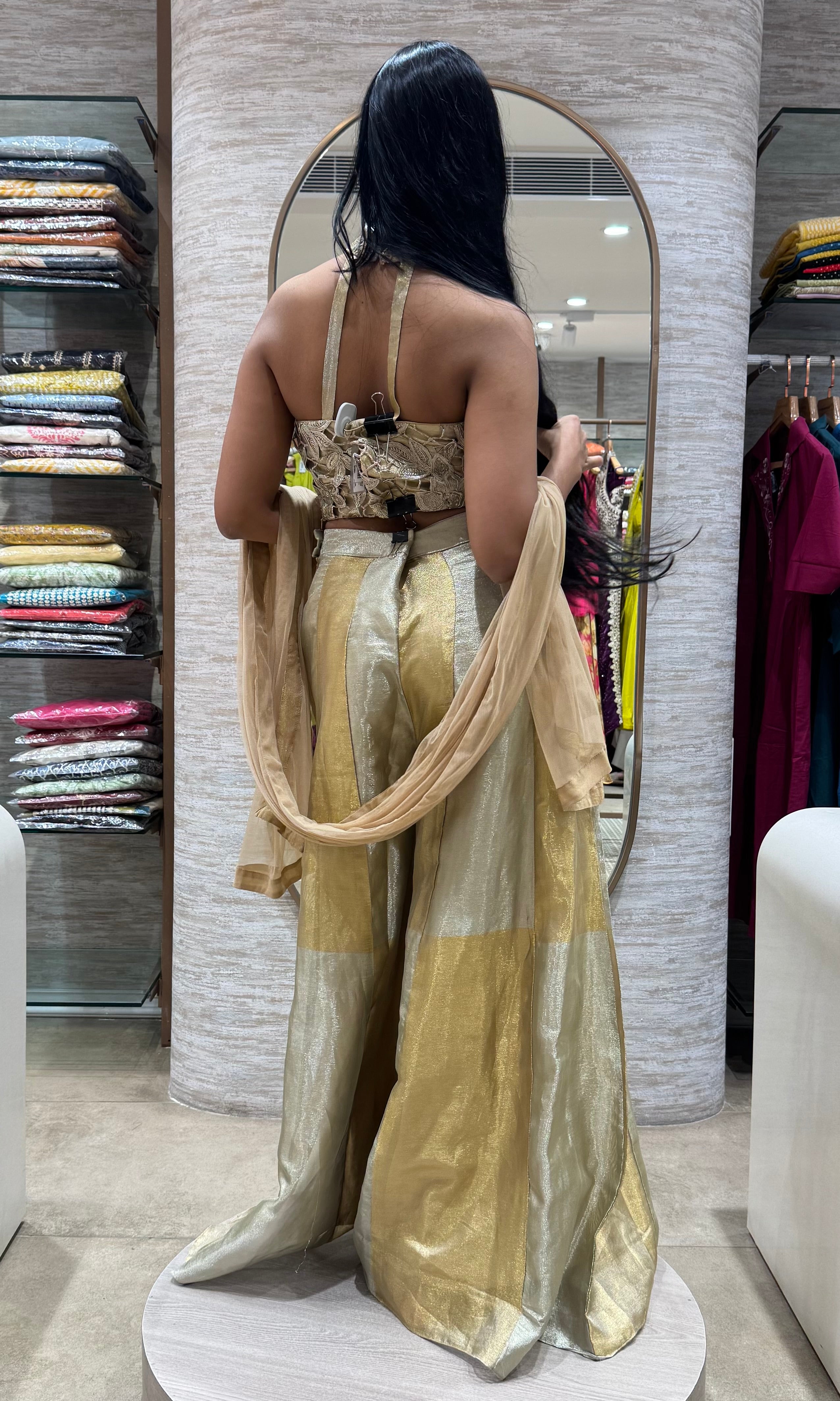 Gold Banarasi Tissue Corset with Palazzo Set