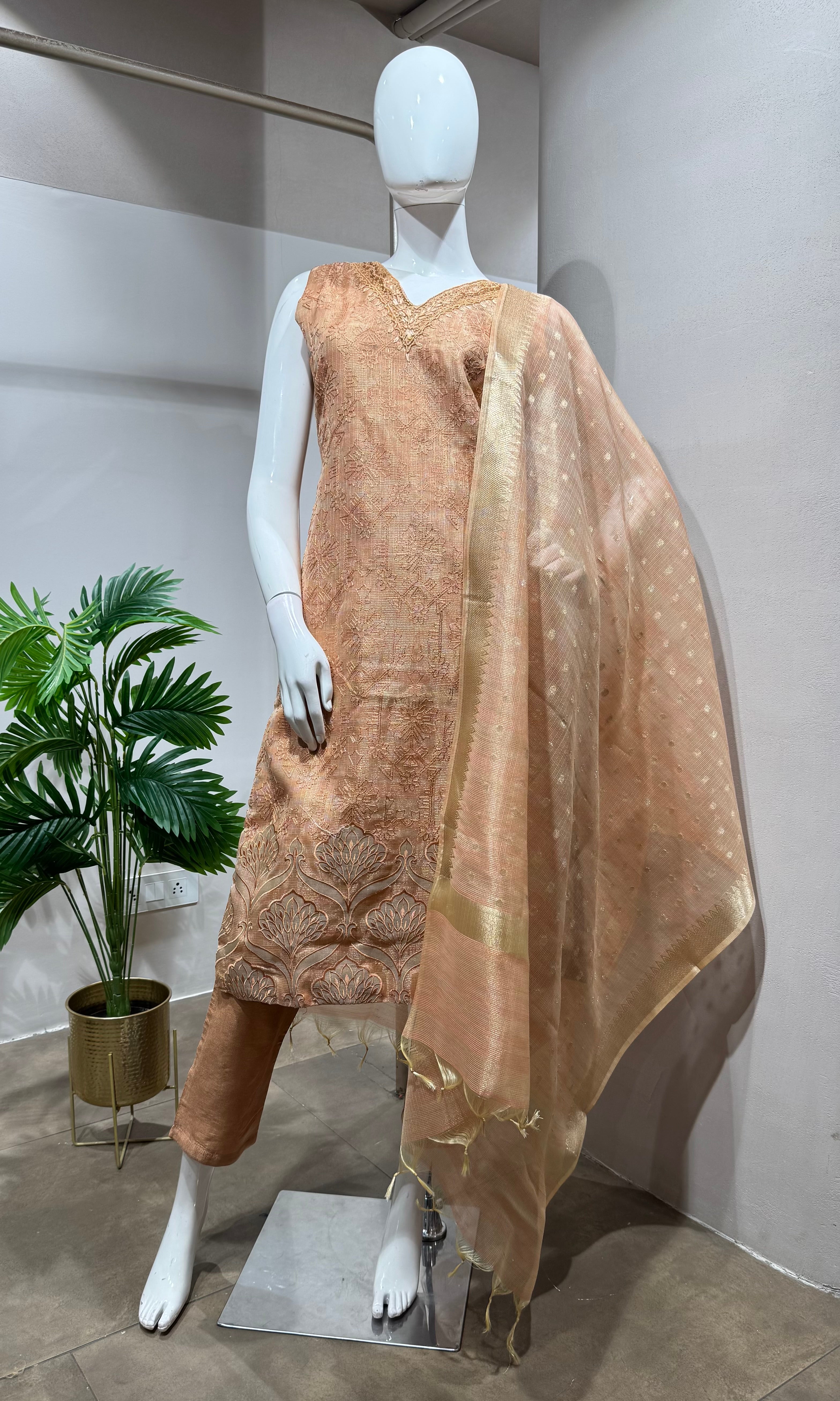 Peach Shimmer Tissue Suit with DUPATTA