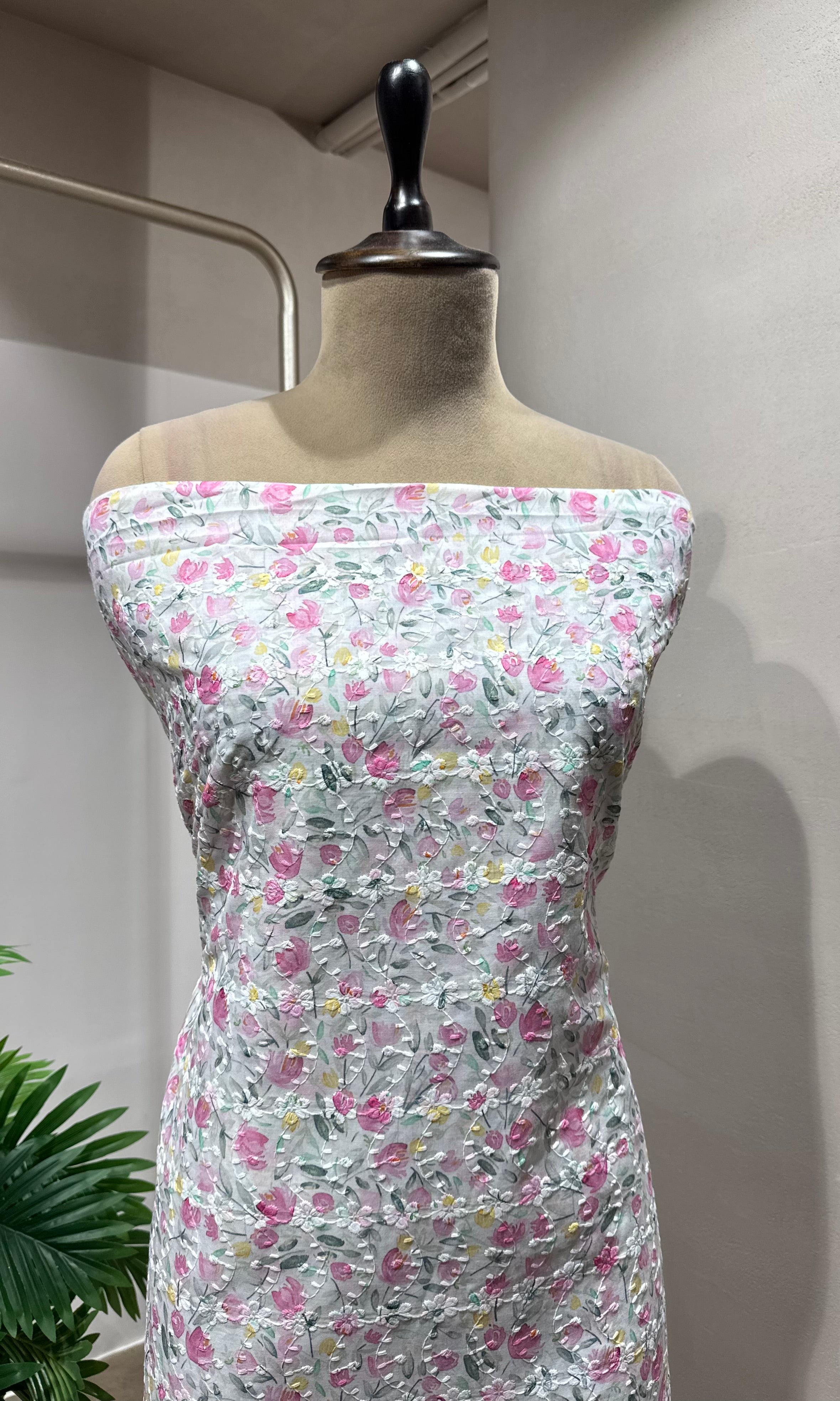 PINK Floral Embroidered DRESS MATERIAL
