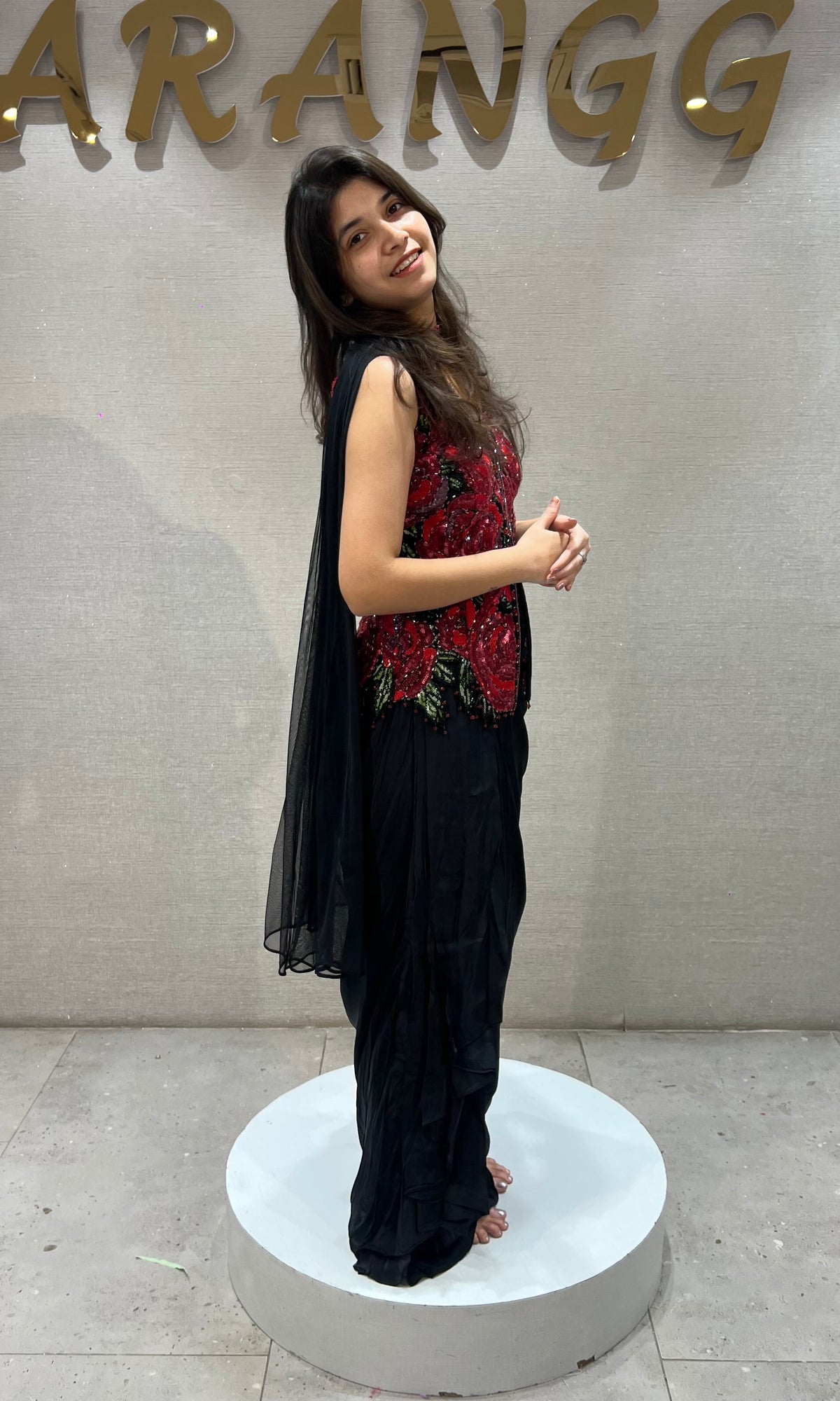 Black & Red Crimson Floral with Dhoti Pants