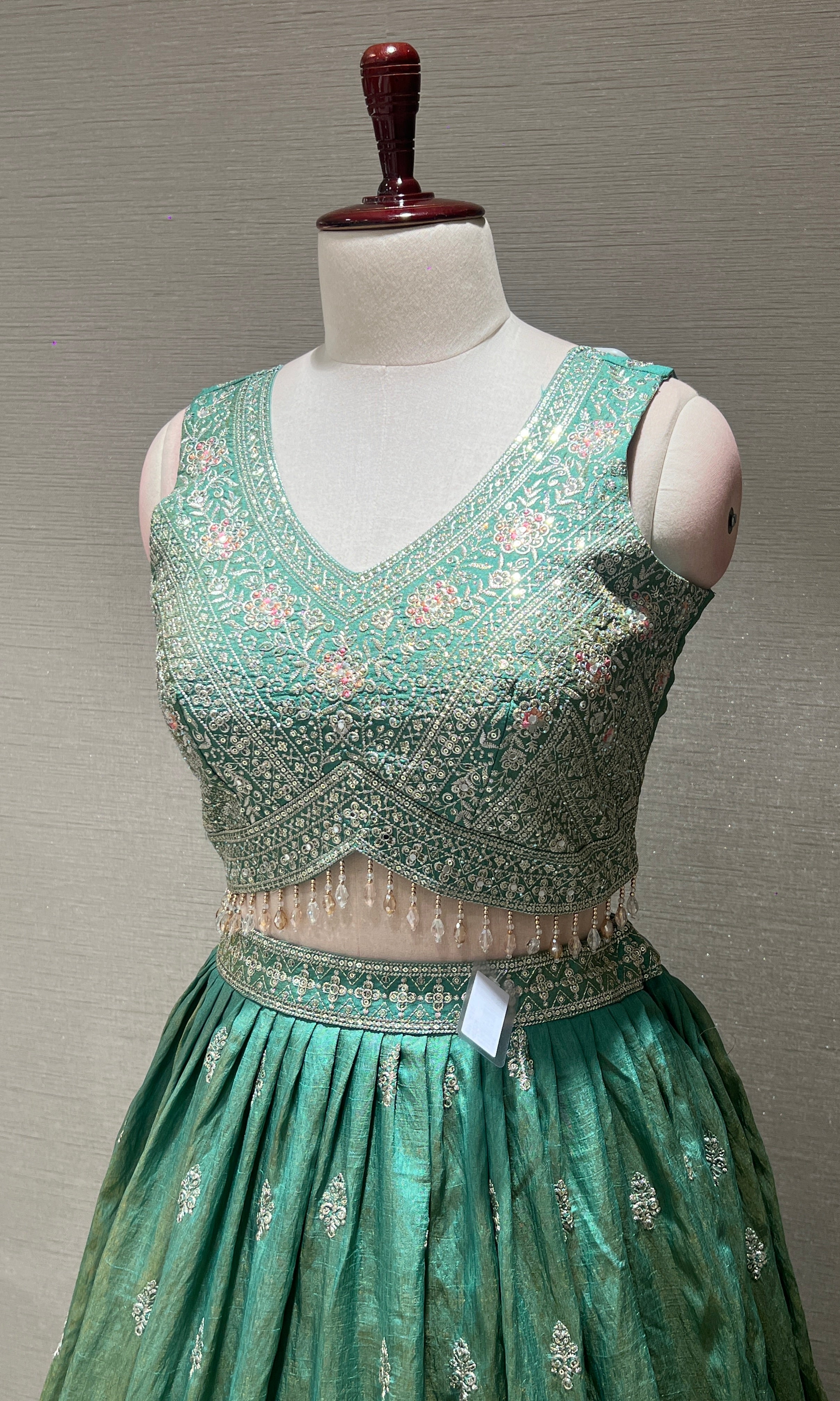 Sea Green Embroidered Sequinned Lehenga