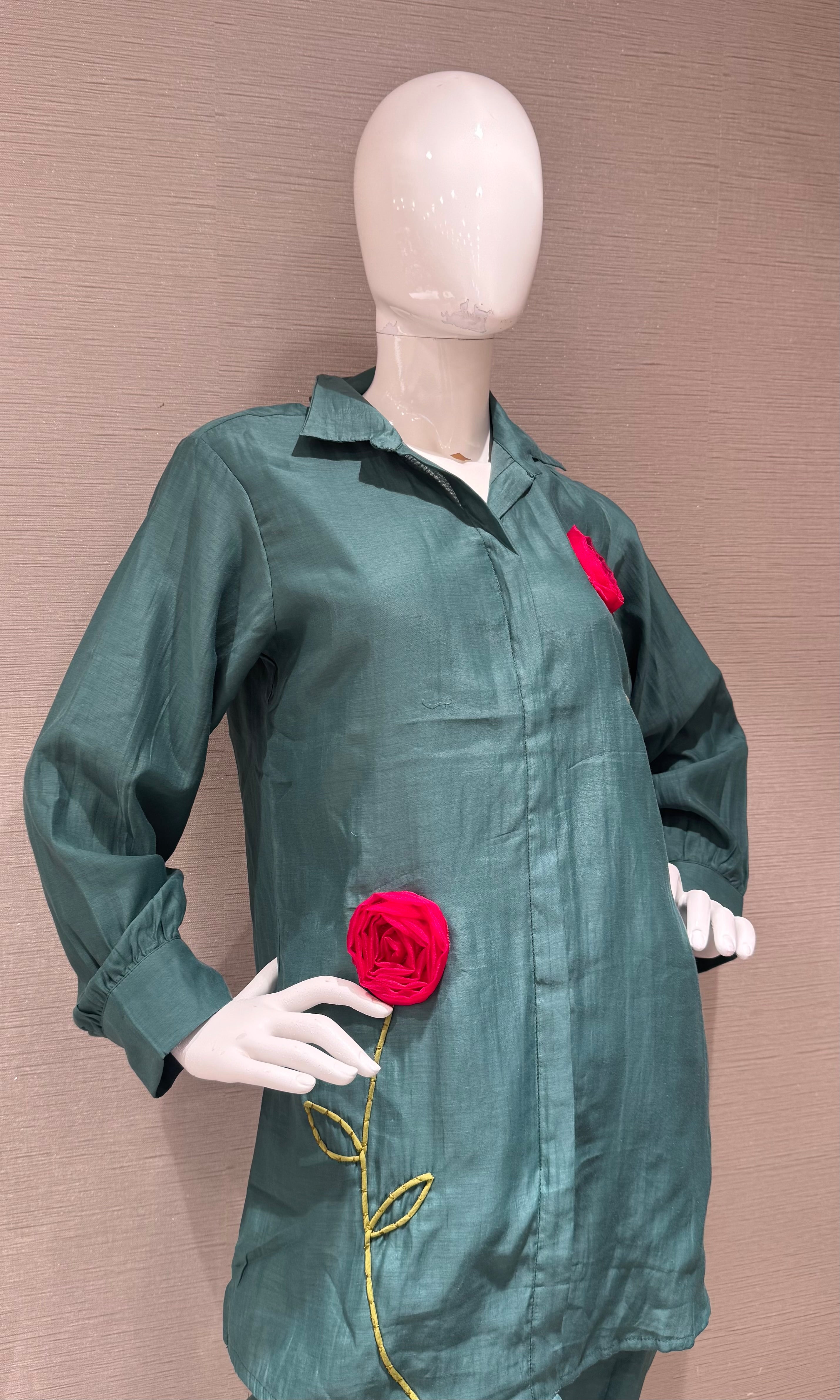 Green Rose Floral Cord set
