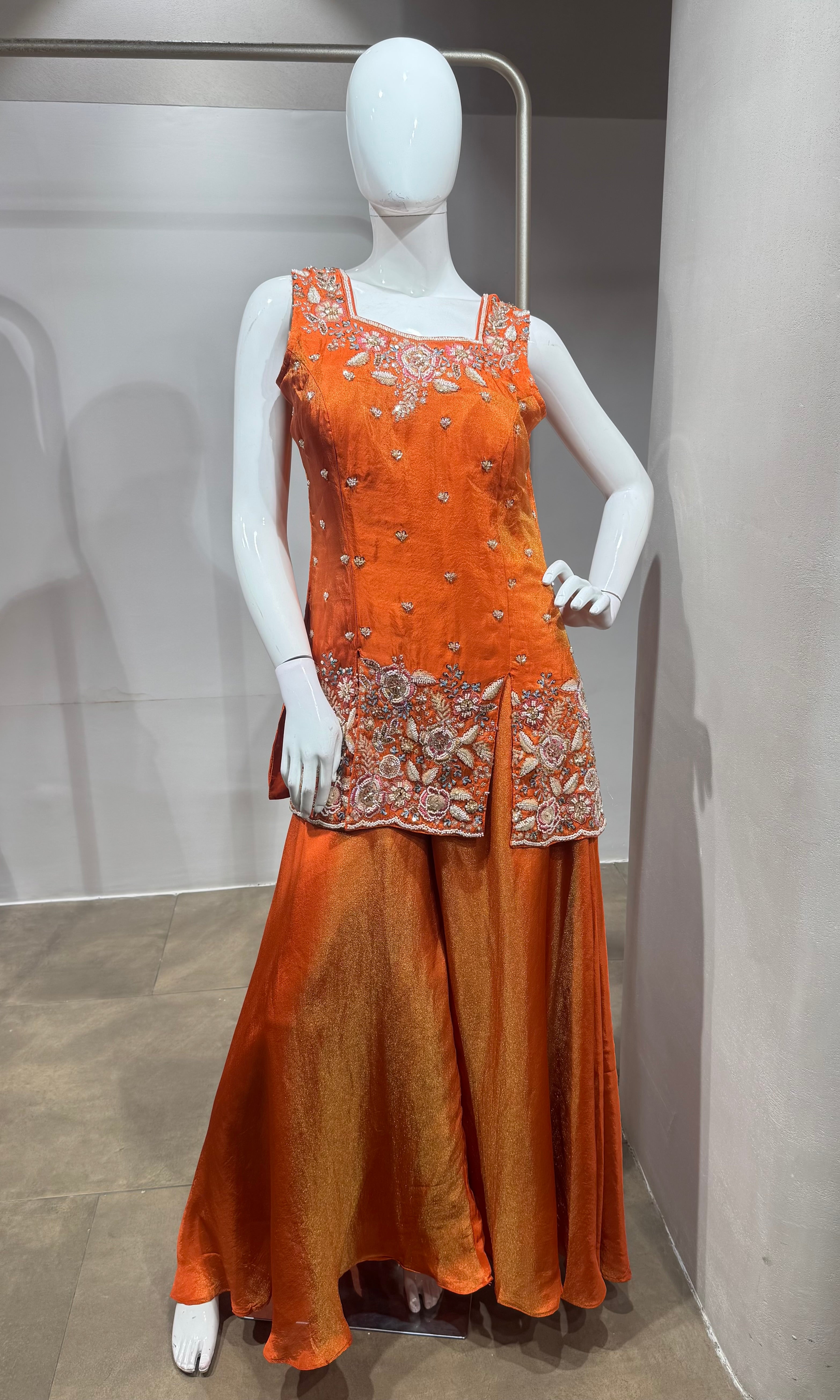 Orange Embroidered Silk Palazzo set