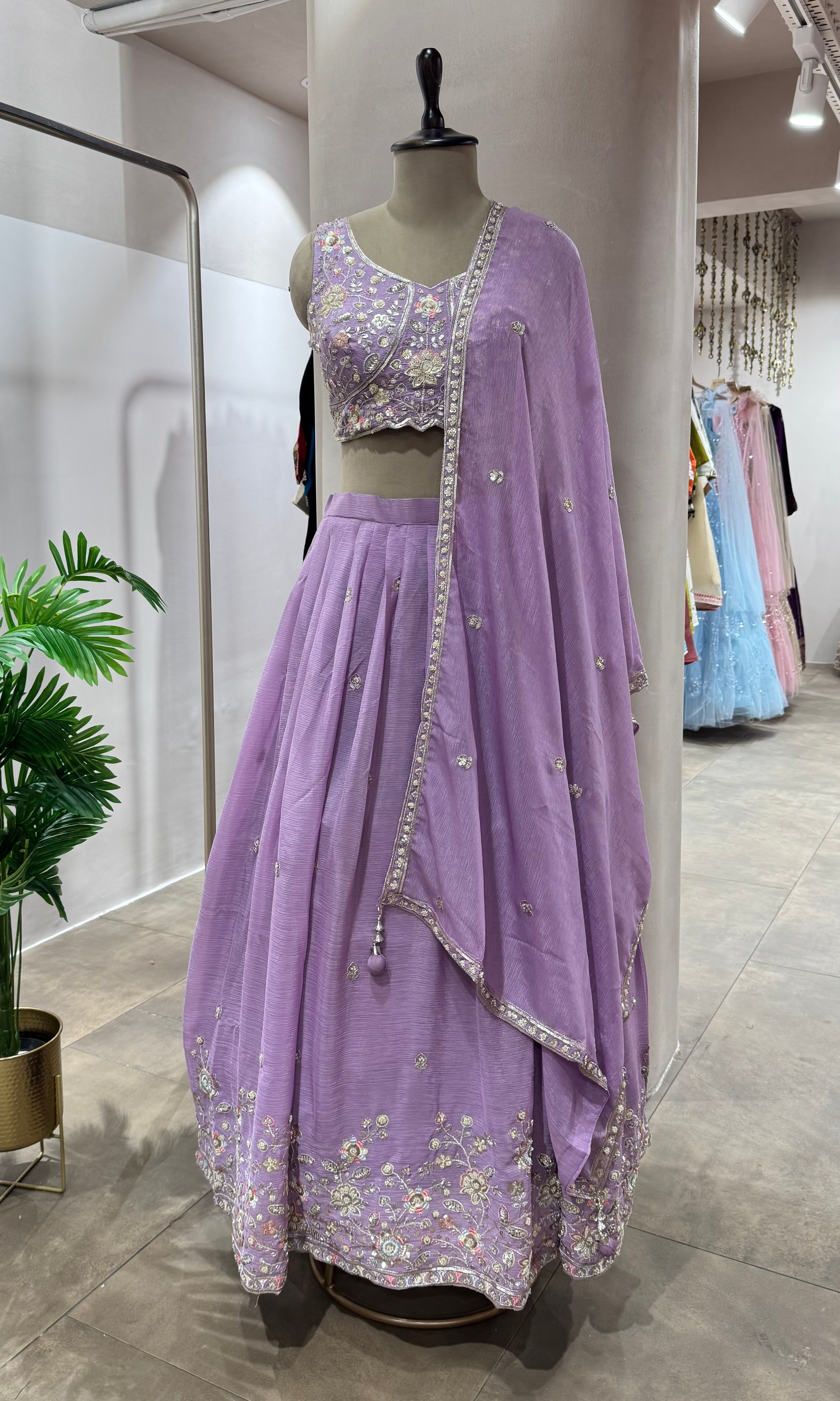 LAVENDER FLORAL EMBROIDERED LEHENGA