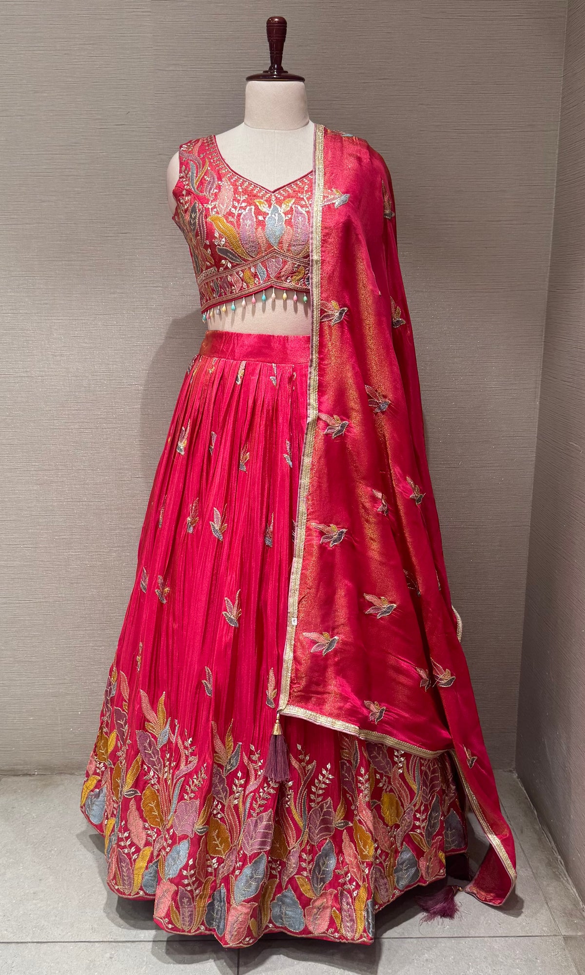 Pink Tissue silk Floral Print Lehenga Set