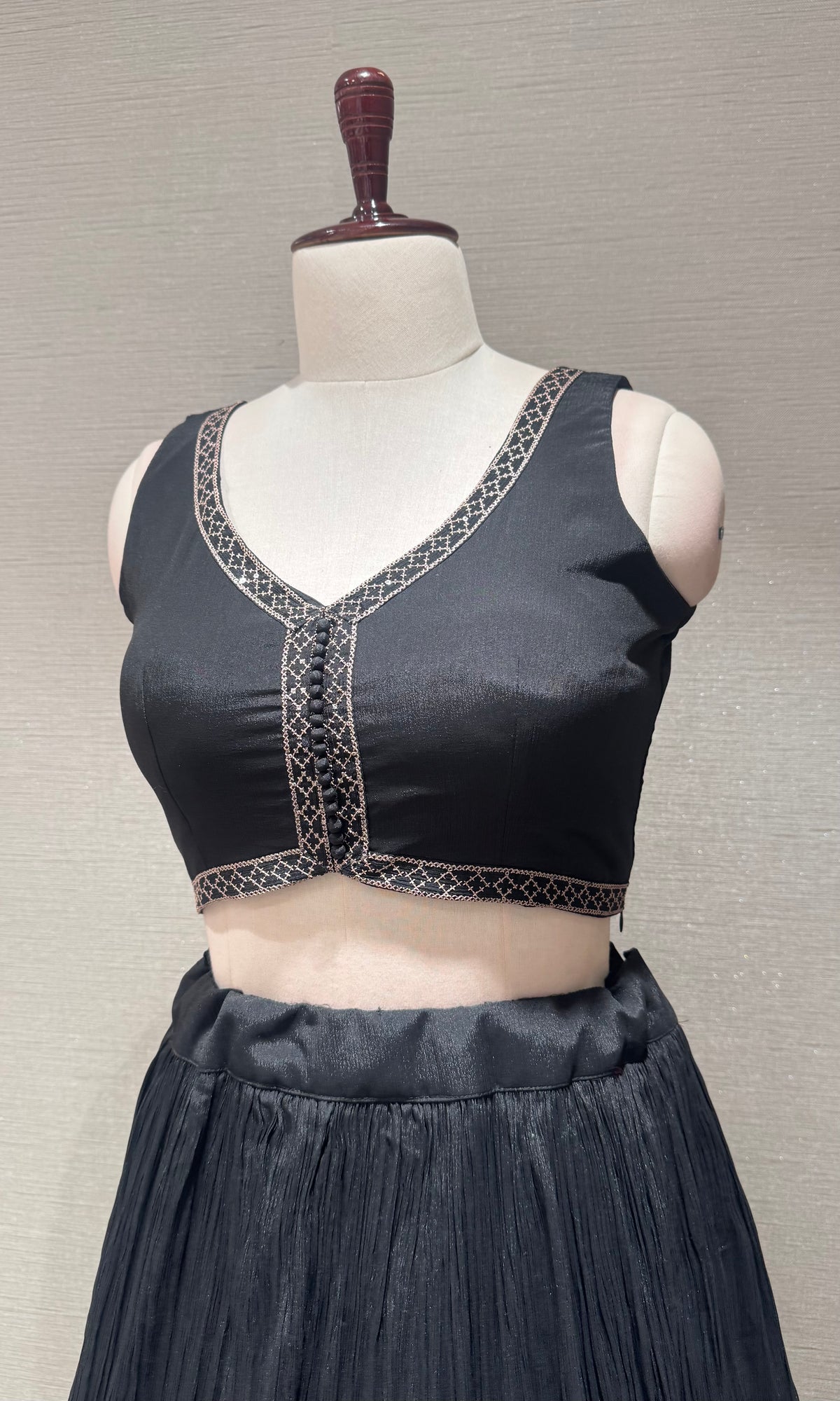Black Embroidered Crop Top Lehenga Set with Maxi Shrug