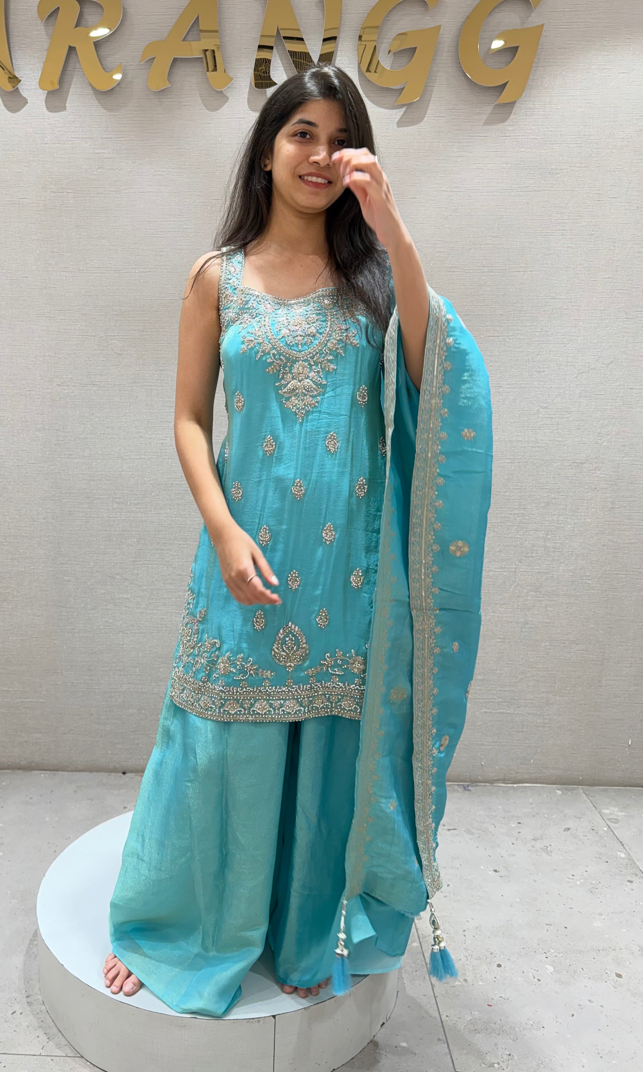 Sea blue EMBROIDERED SHARARA SET