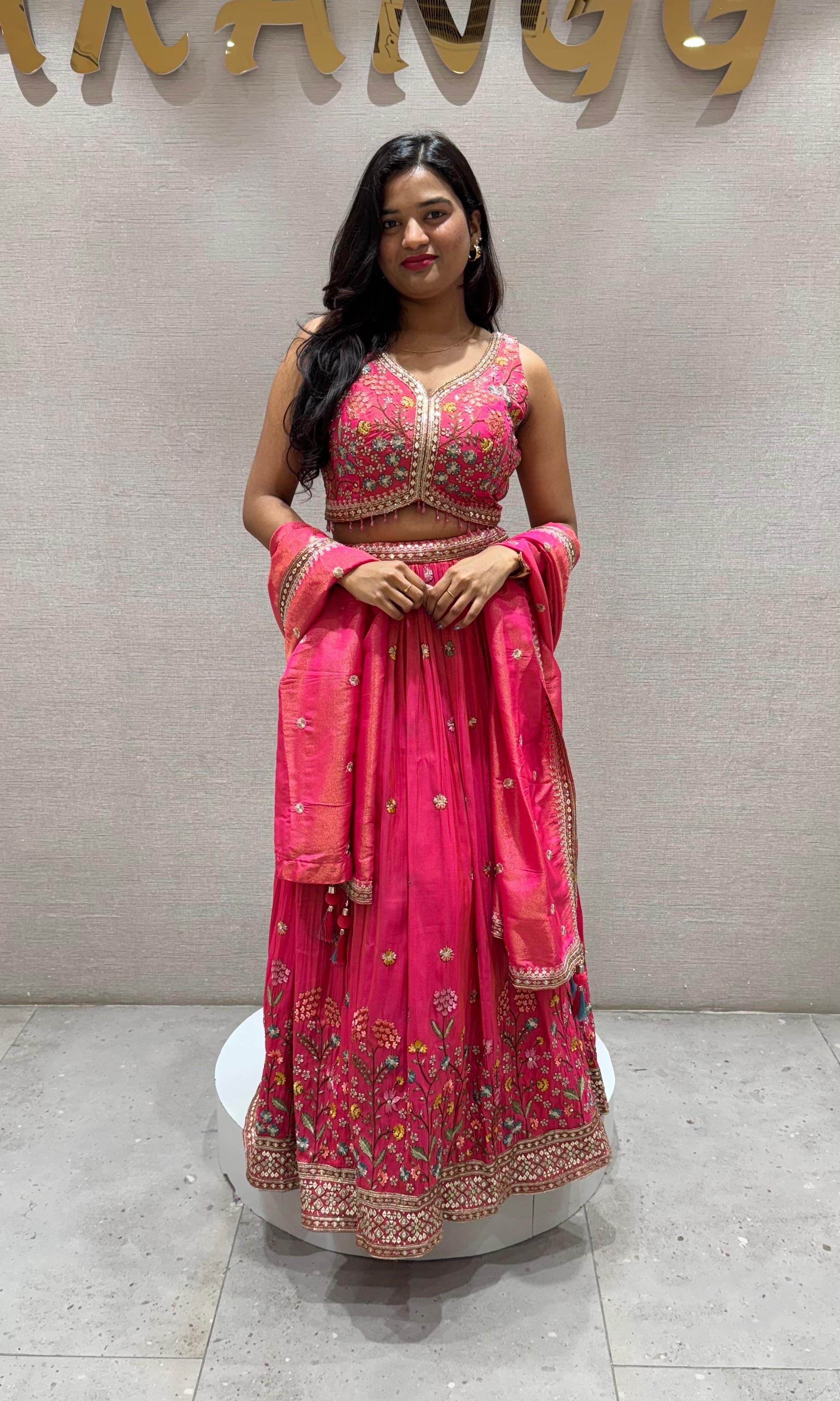 Pink floral embroidered Lehenga