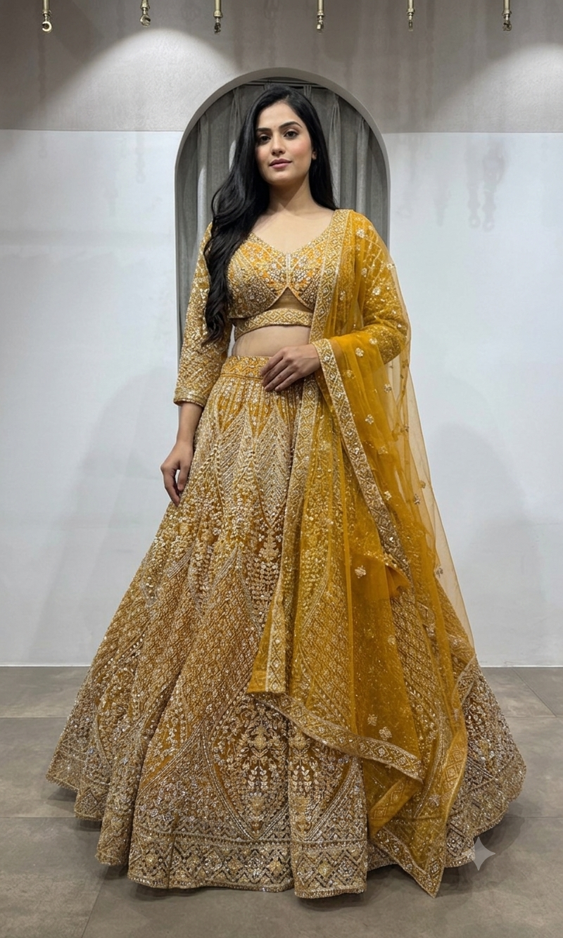 Mustard Yellow Georgette Lehenga Choli