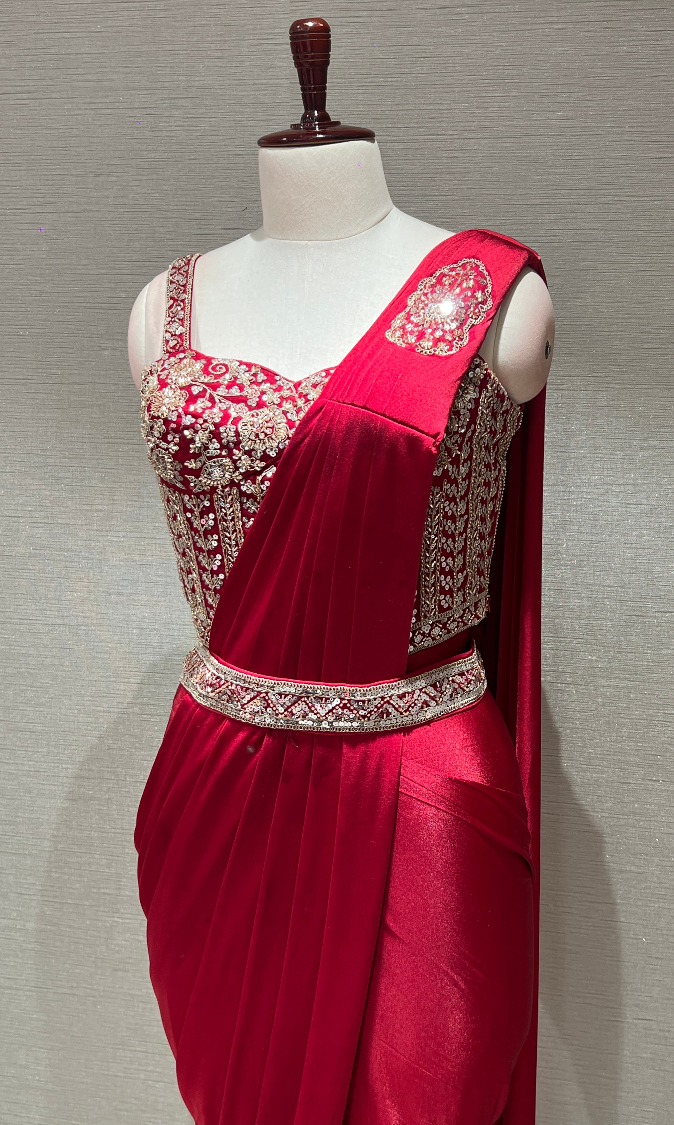 rani pink drape saree with corset blouse