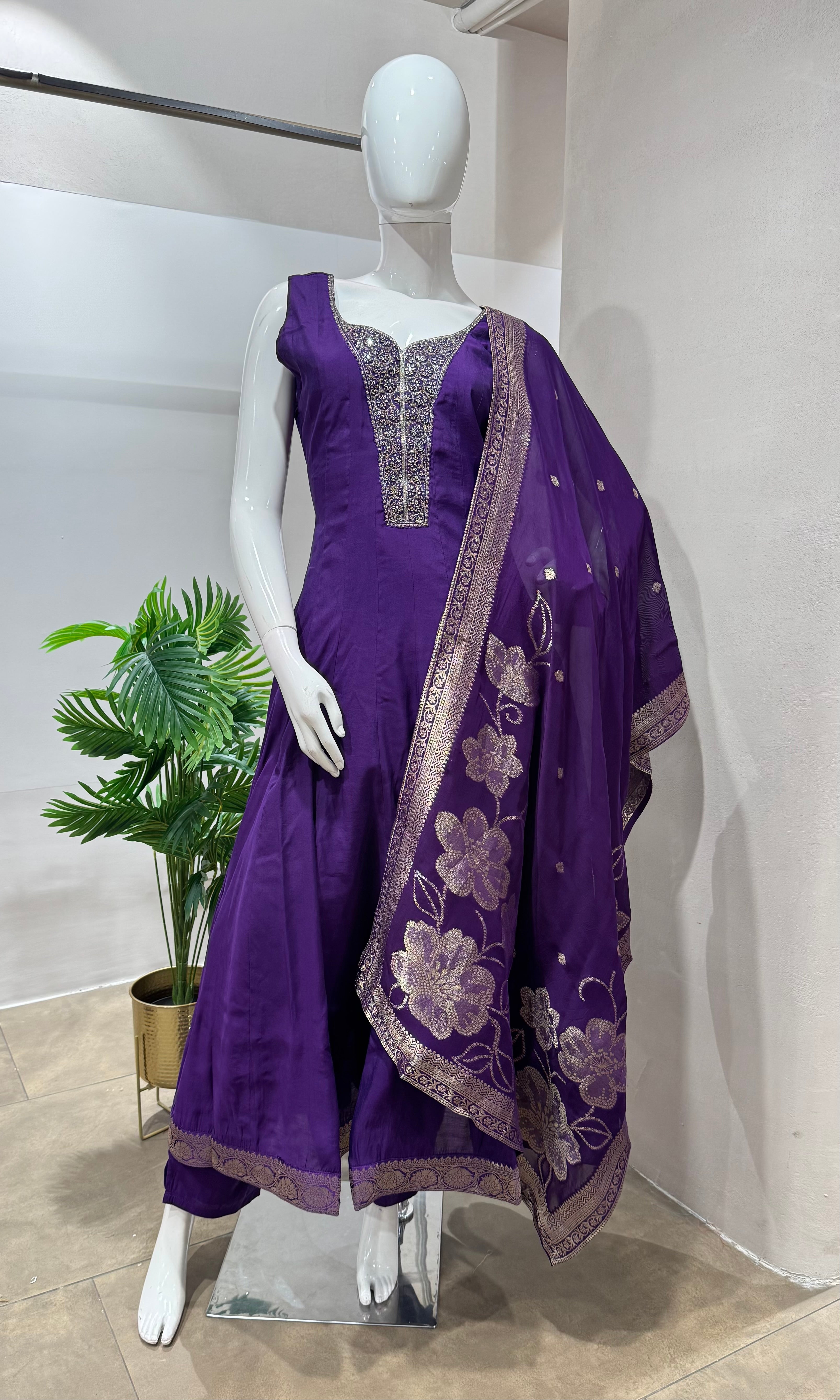 Purple GOLD EMBROIDERY ANARKALI