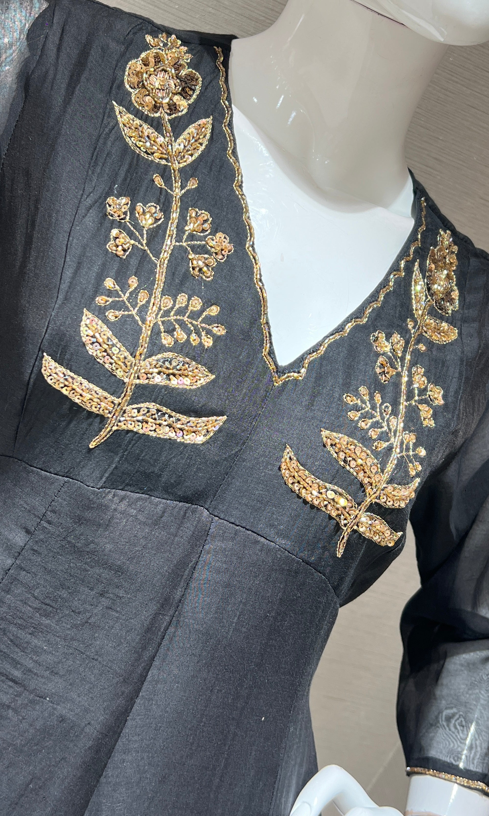 Black and Gold Embroidered Kurta Set