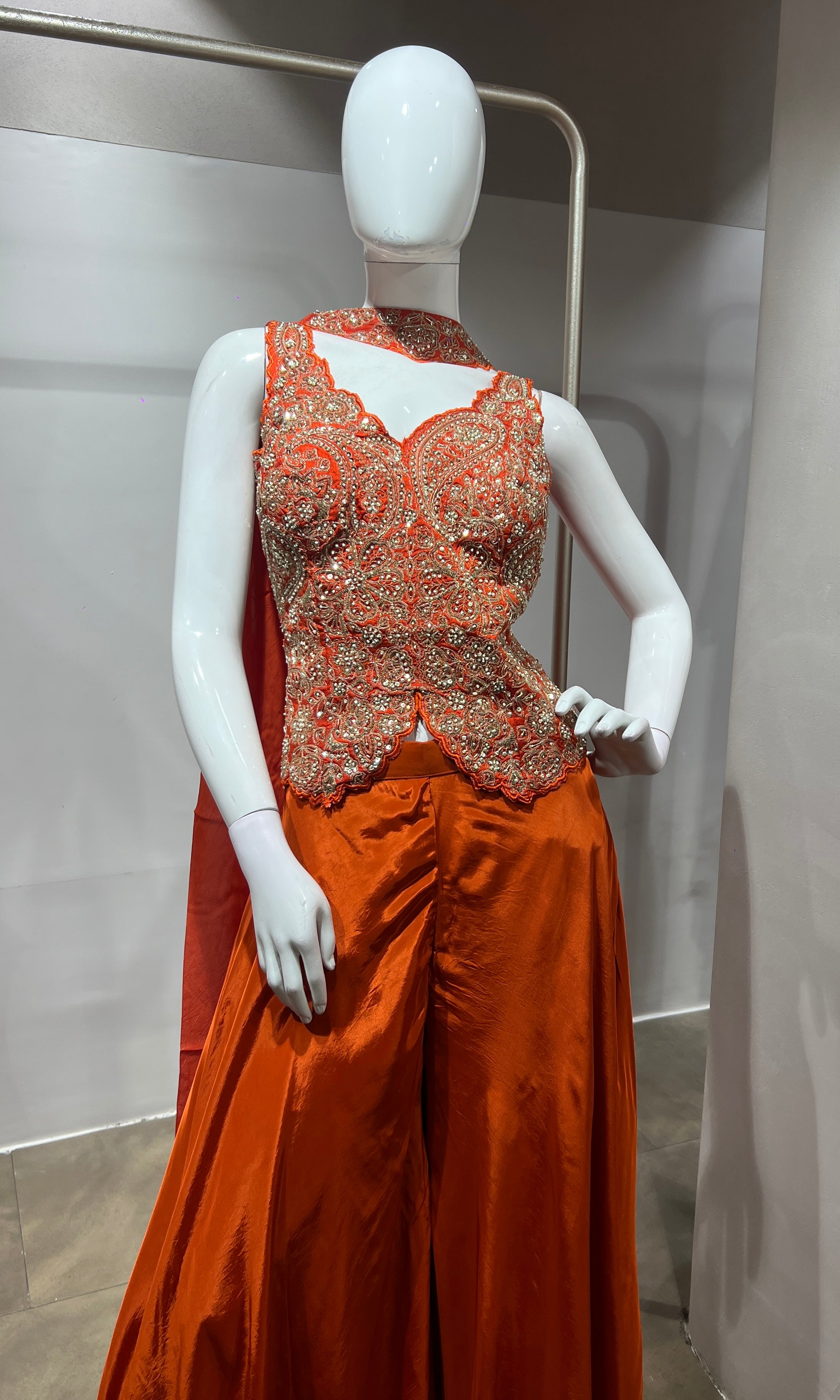 Orange Embroidered corset style palazzo set