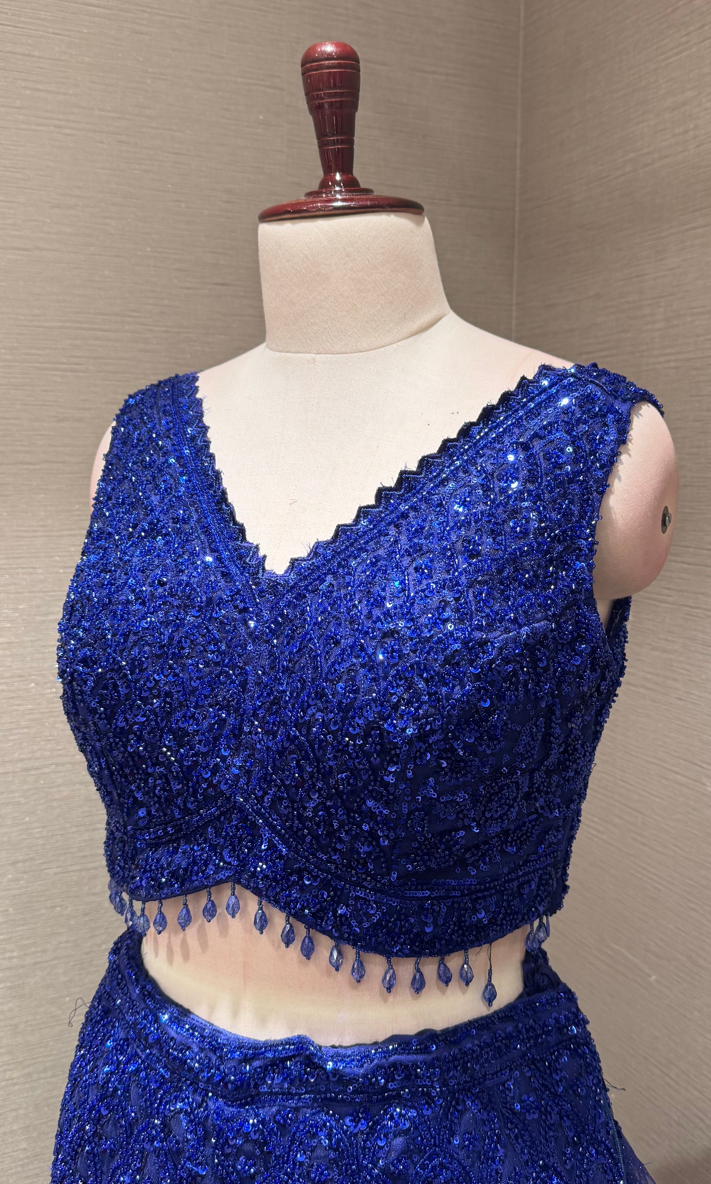 Royal Blue Fish Cut Sequined Lehenga Choli Set