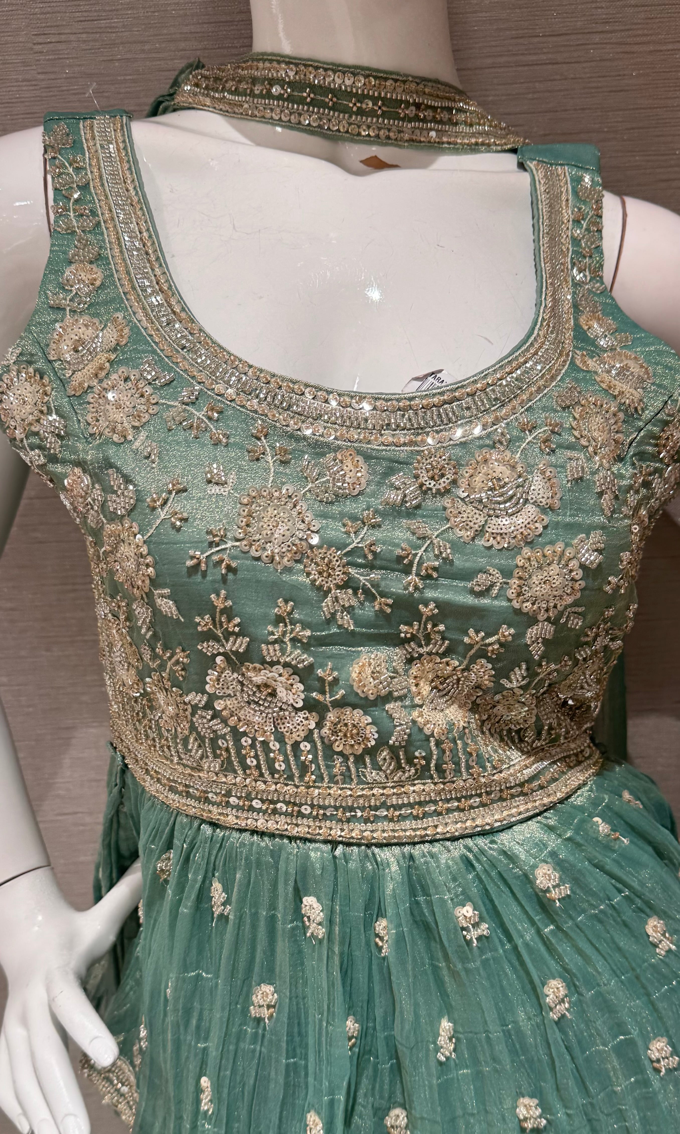 Pista Green Embellished Peplum Sharara set