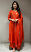 Rust MUL CHANDERI kurta set with palazzo pants